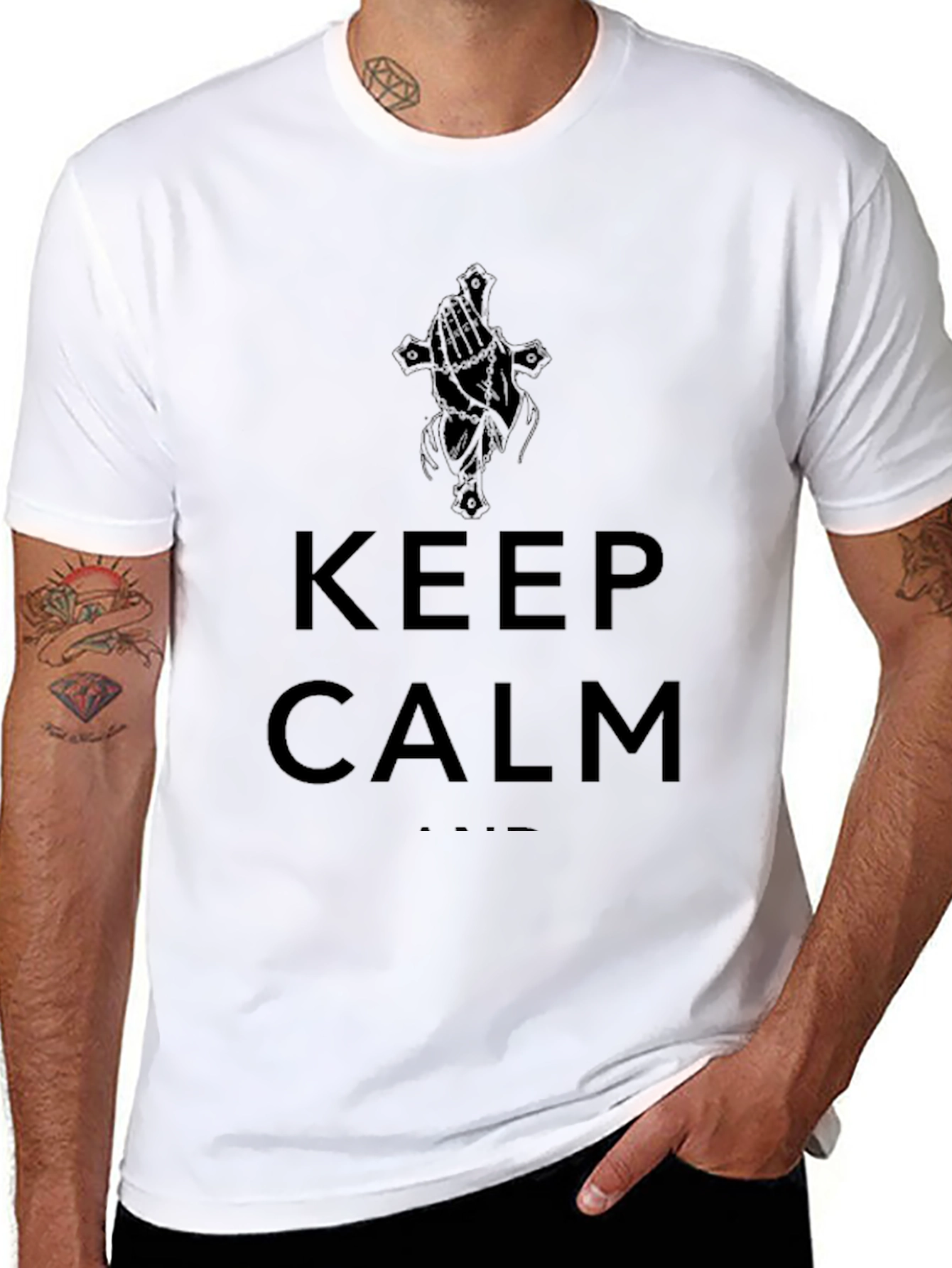 Keep Calm Graphic Print Mens Black T-Shirt