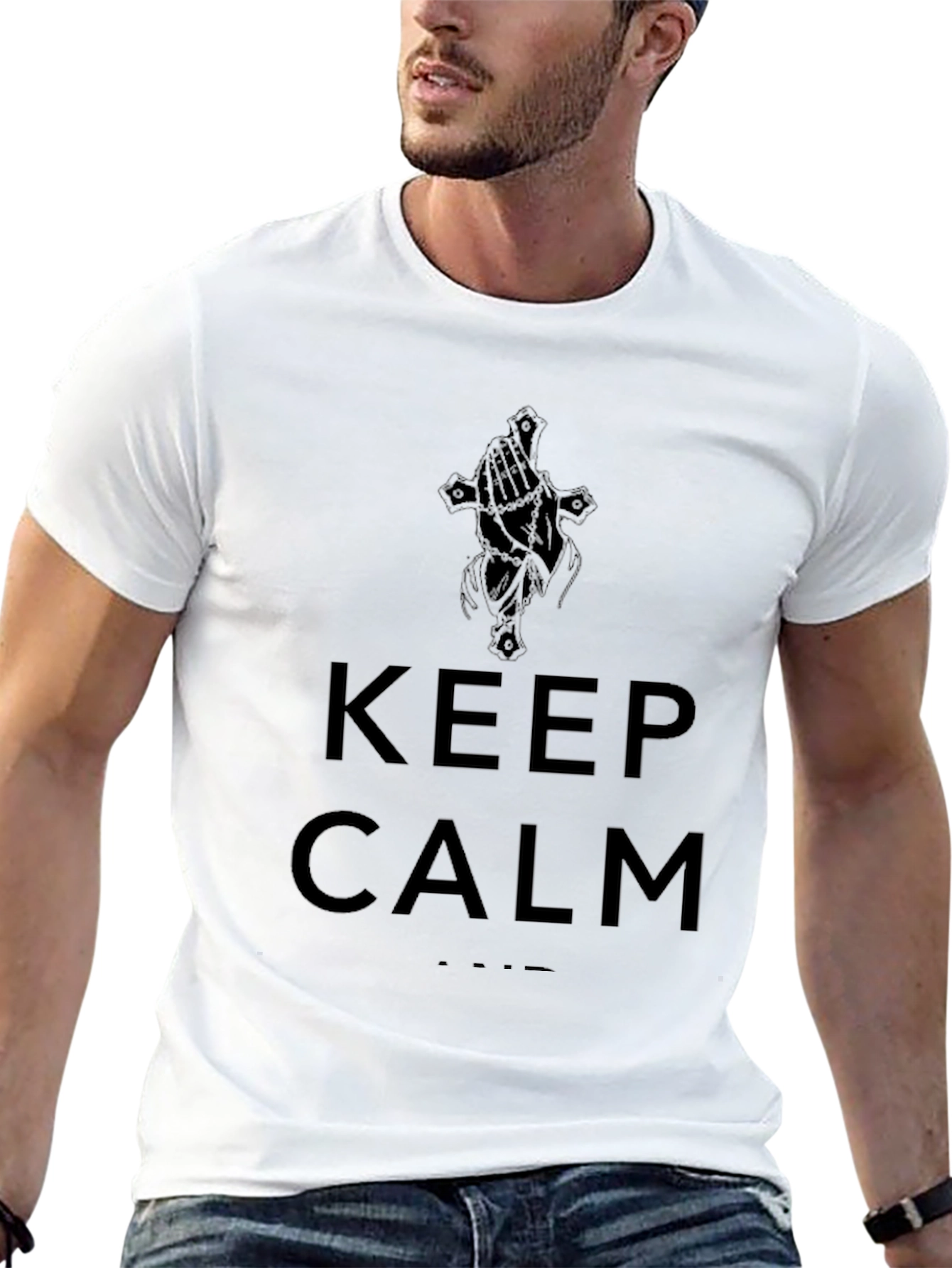 Keep Calm Graphic Print Mens Black T-Shirt