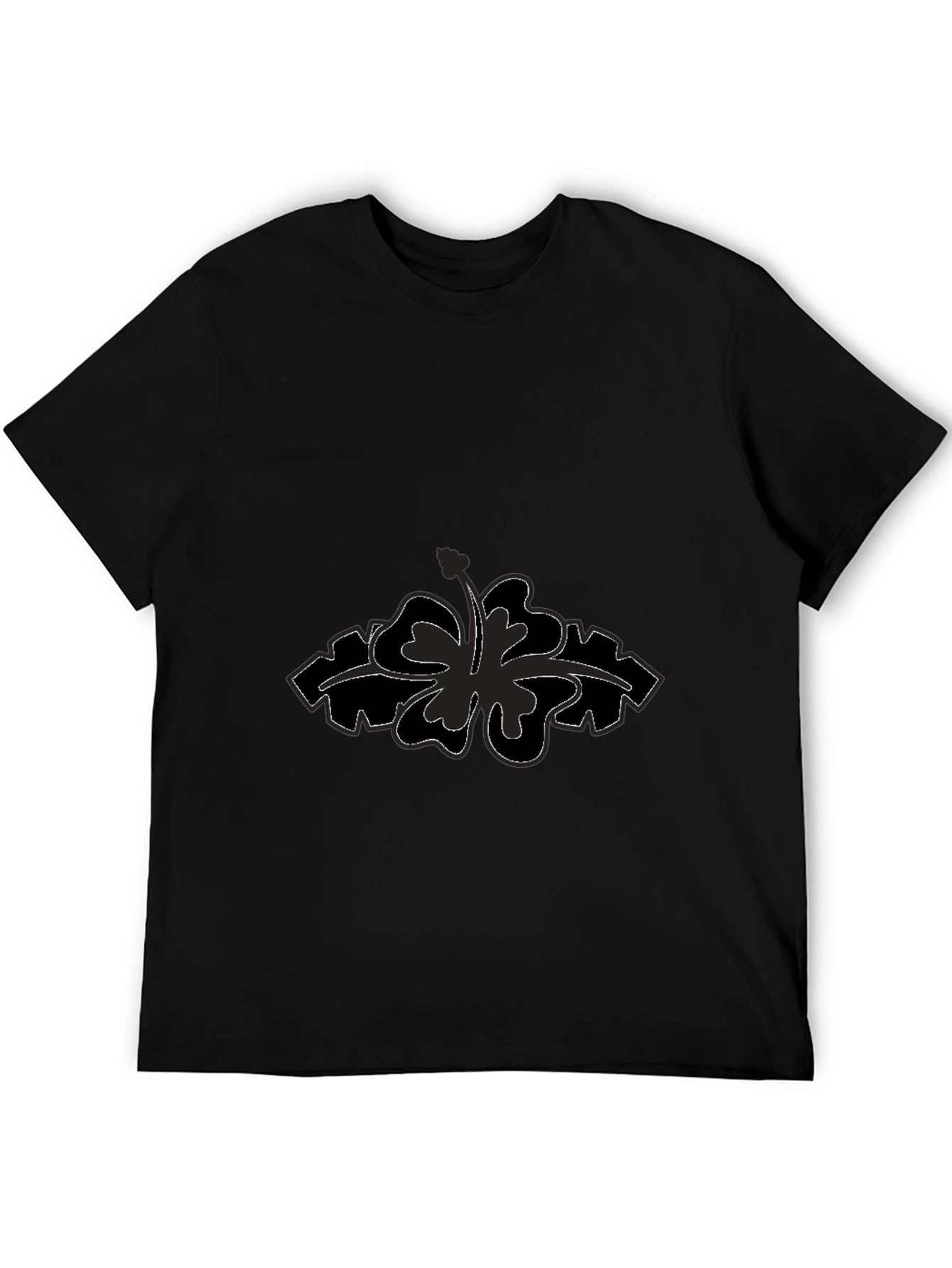 Mens Black T-Shirt with Flower Design