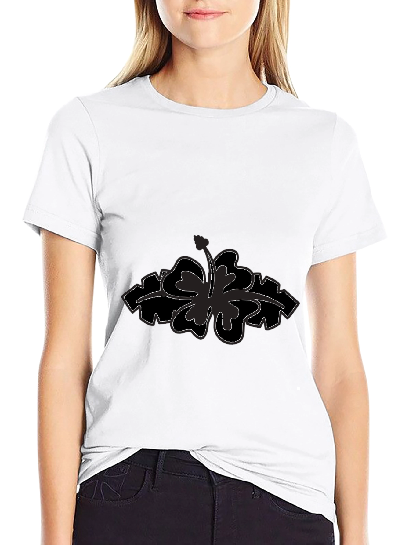 Mens Black T-Shirt with Flower Design