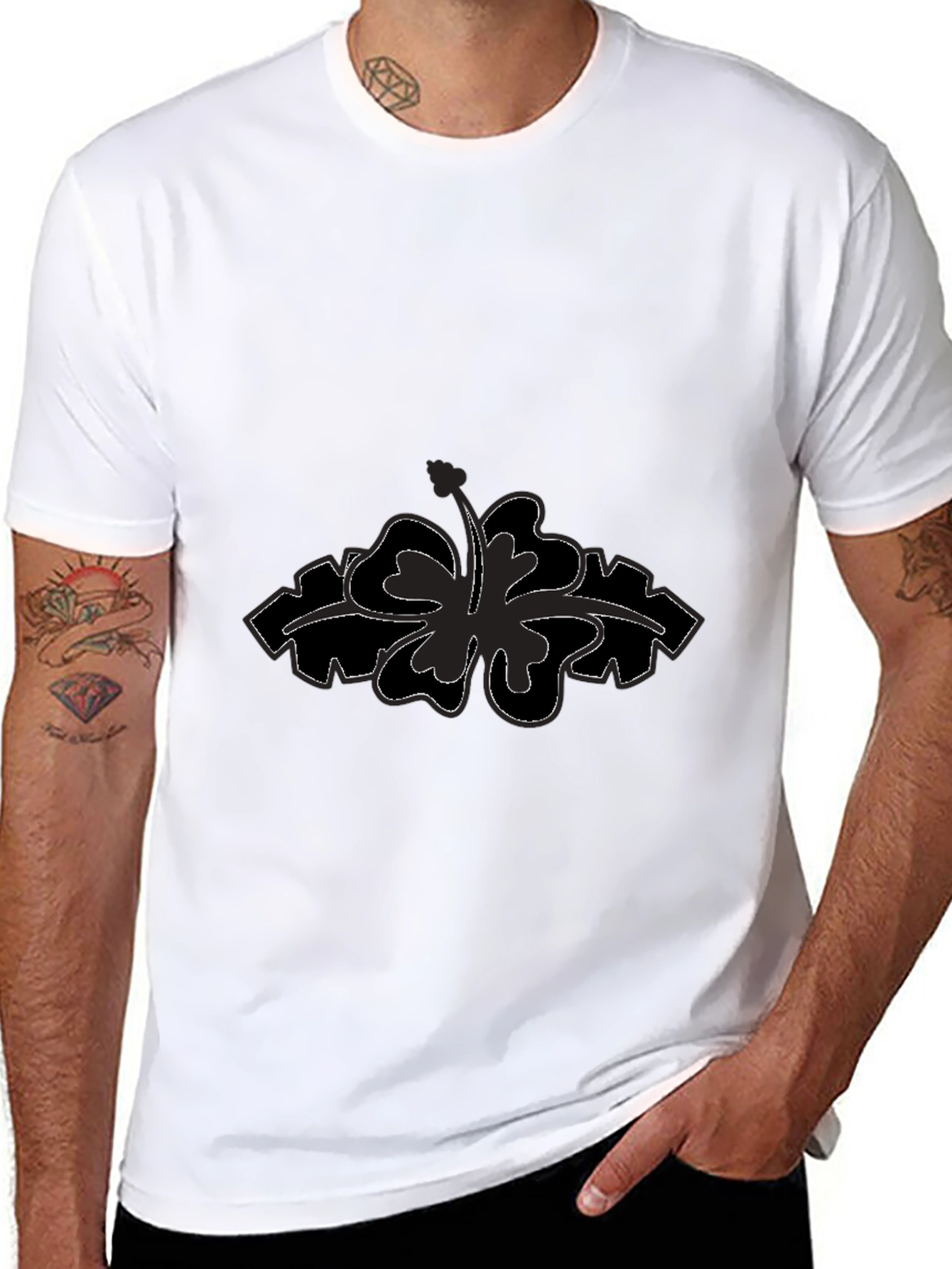 Mens Black T-Shirt with Flower Design