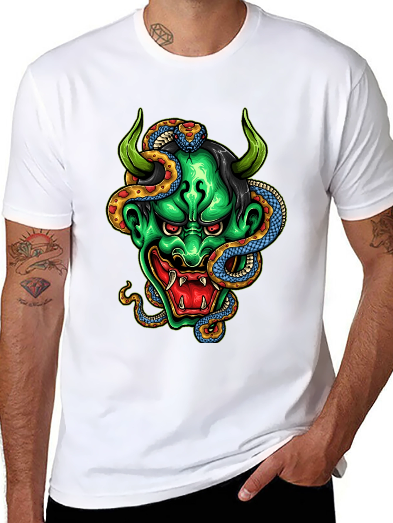 Demon & Snake Graphic Black T-Shirt