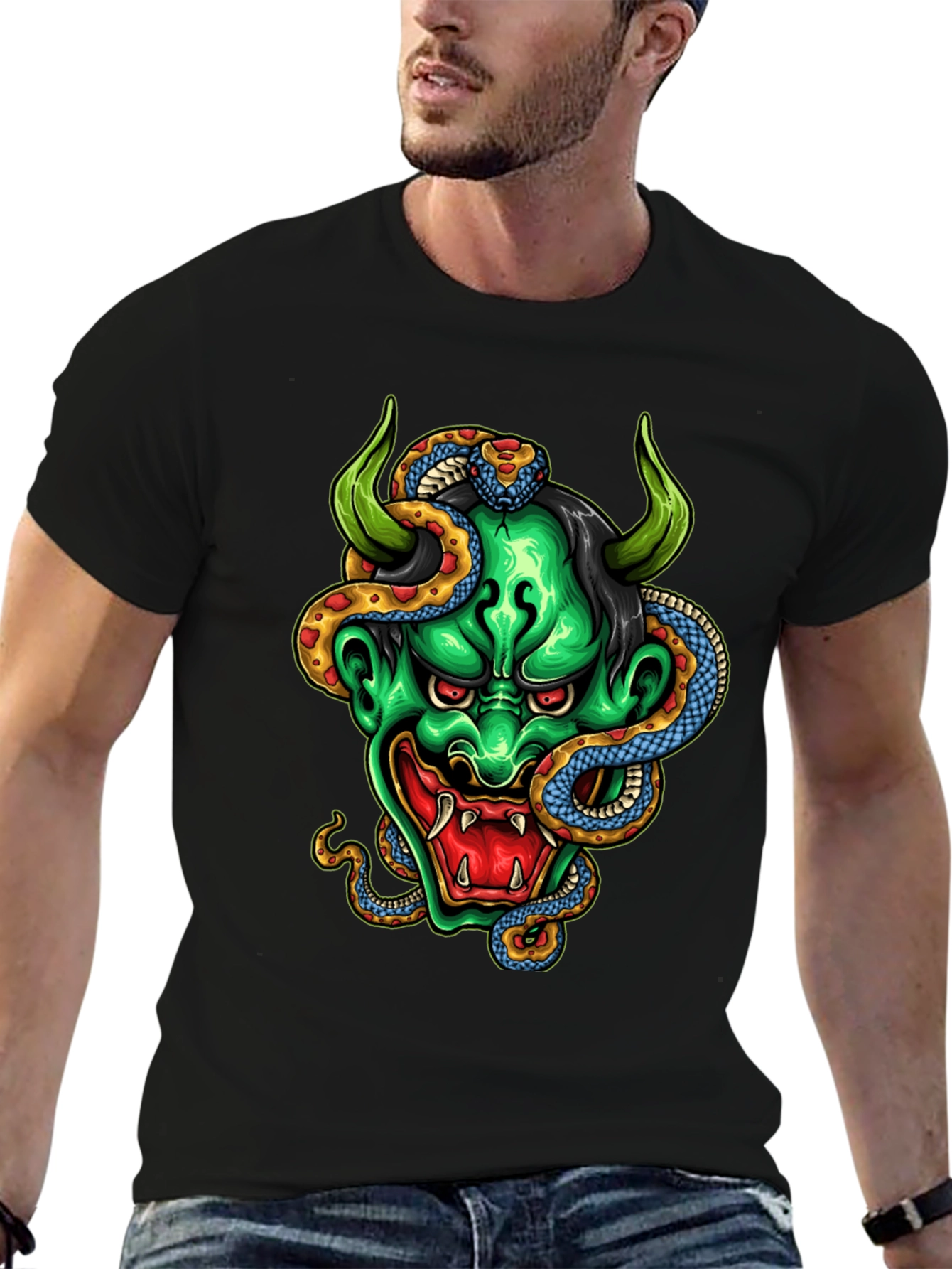Demon & Snake Graphic Black T-Shirt