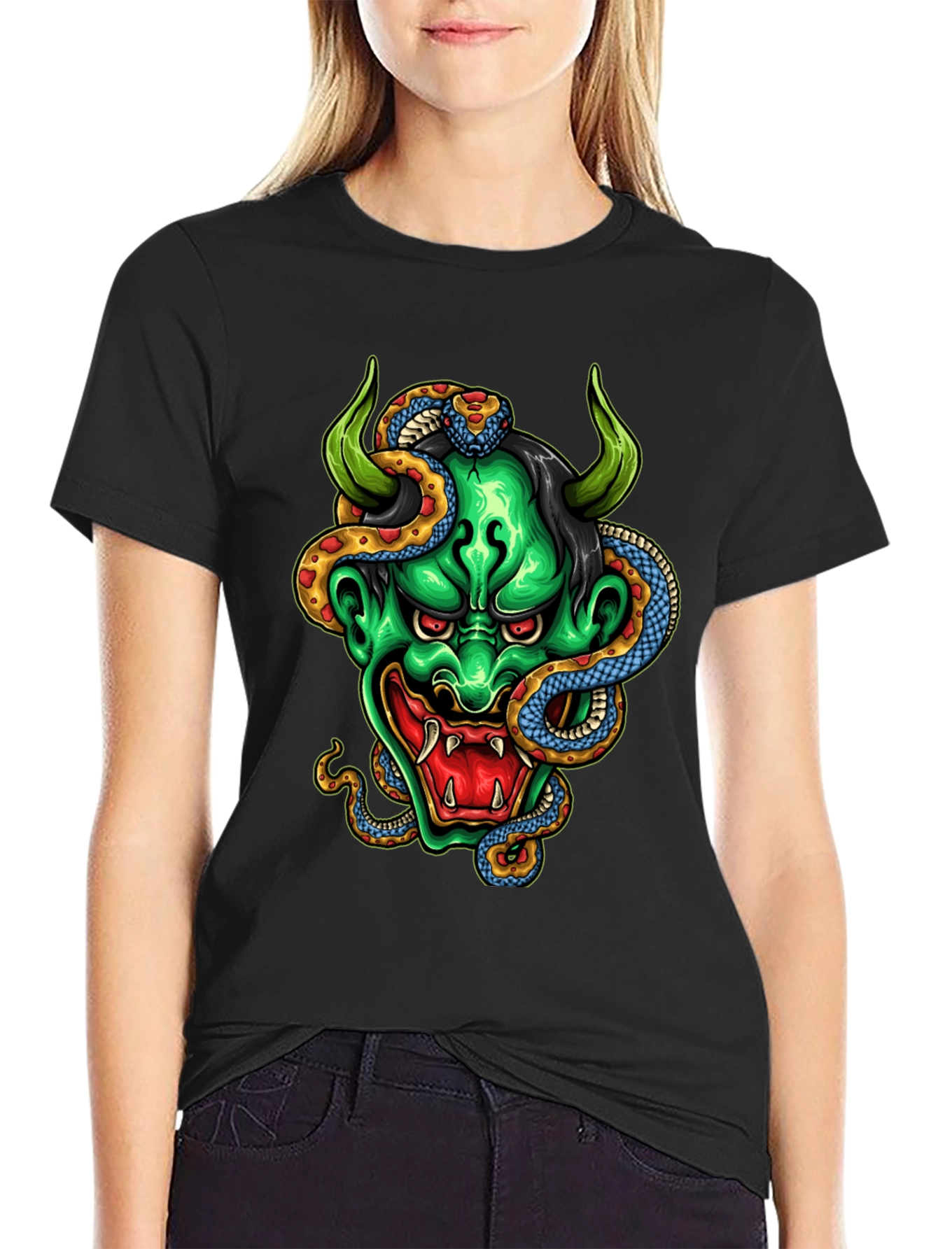 Demon & Snake Graphic Black T-Shirt
