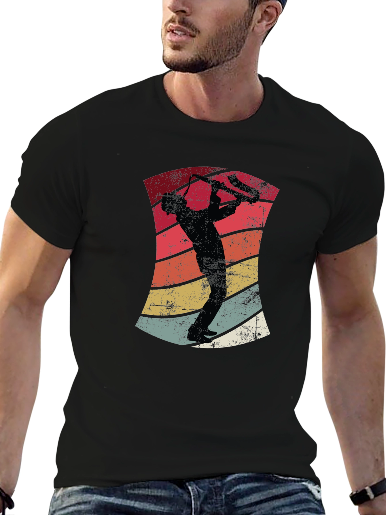 Retro Saxophone Player Black T-Shirt