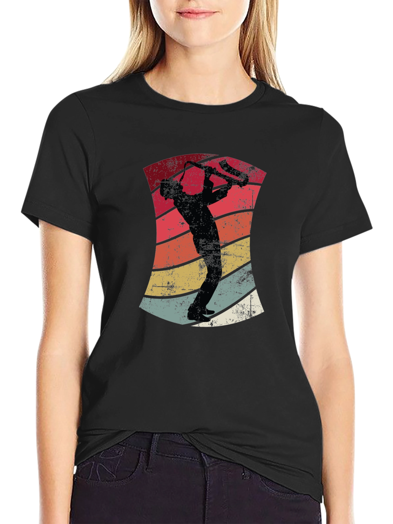 Retro Saxophone Player Black T-Shirt
