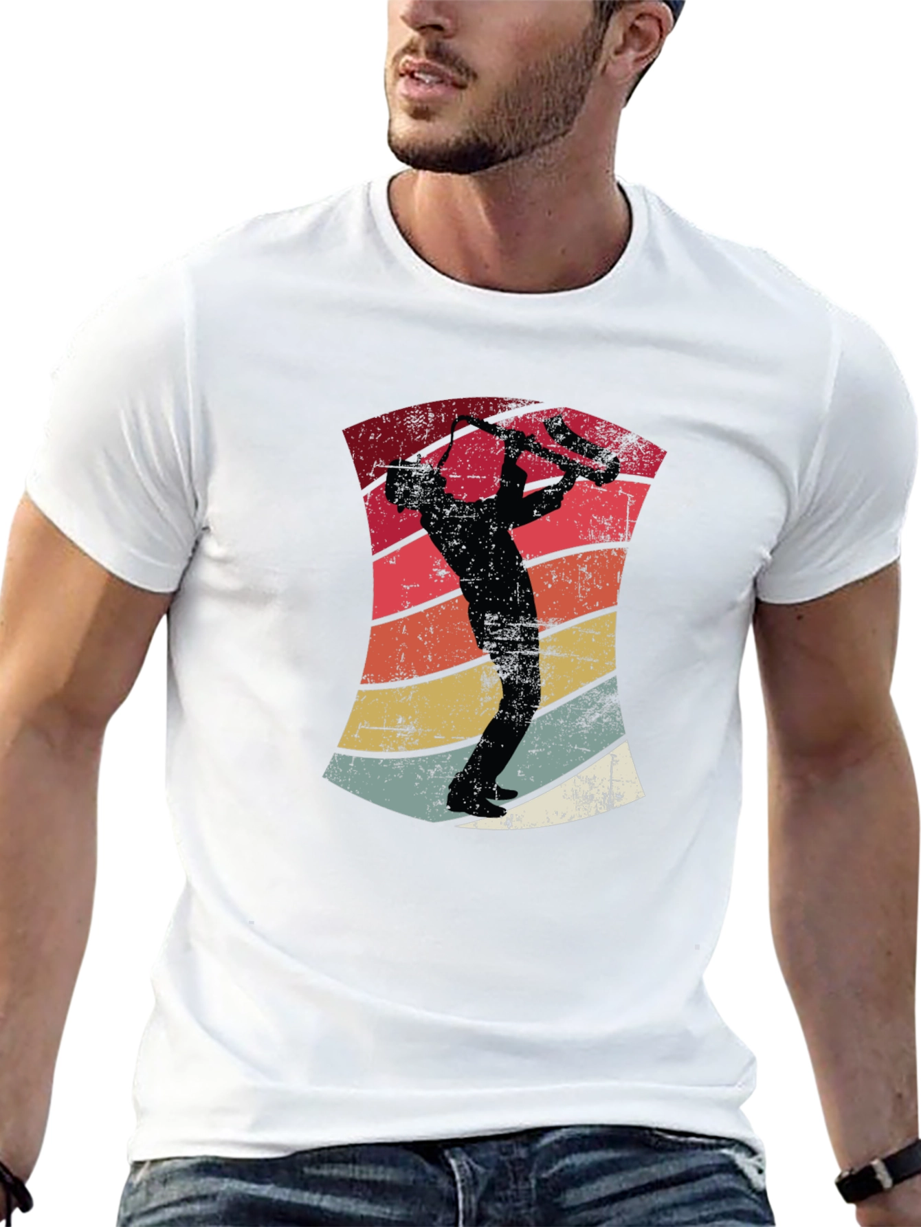 Retro Saxophone Player Black T-Shirt