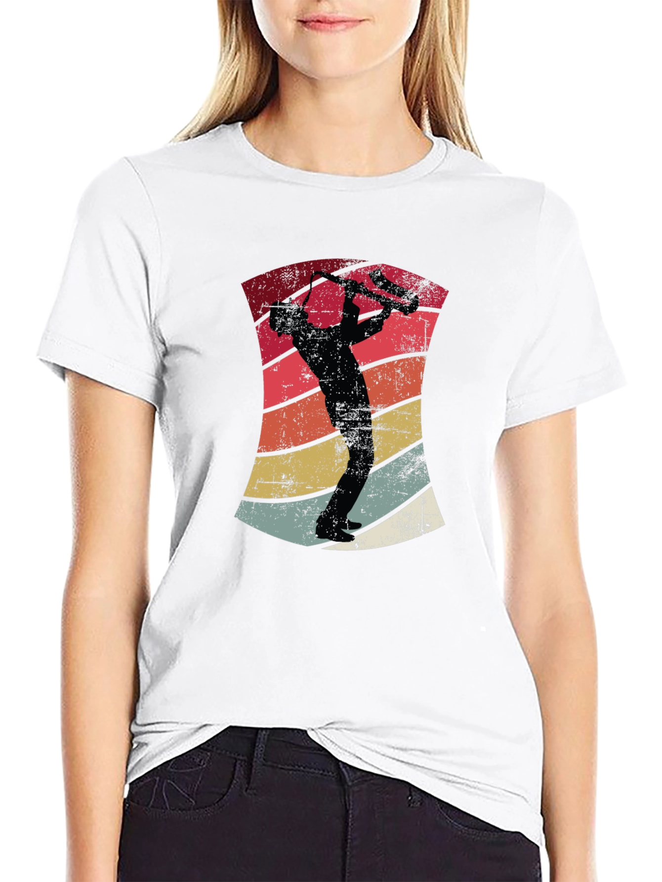 Retro Saxophone Player Black T-Shirt