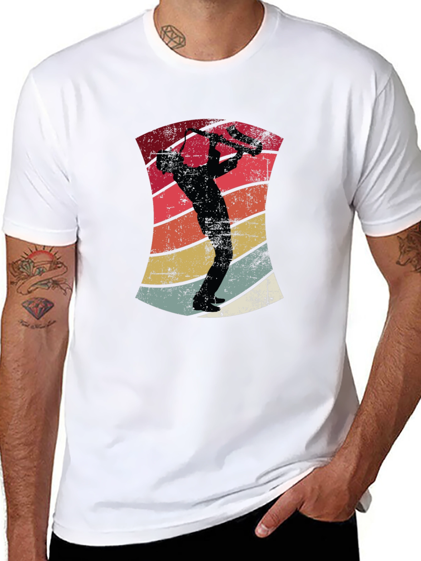 Retro Saxophone Player Black T-Shirt