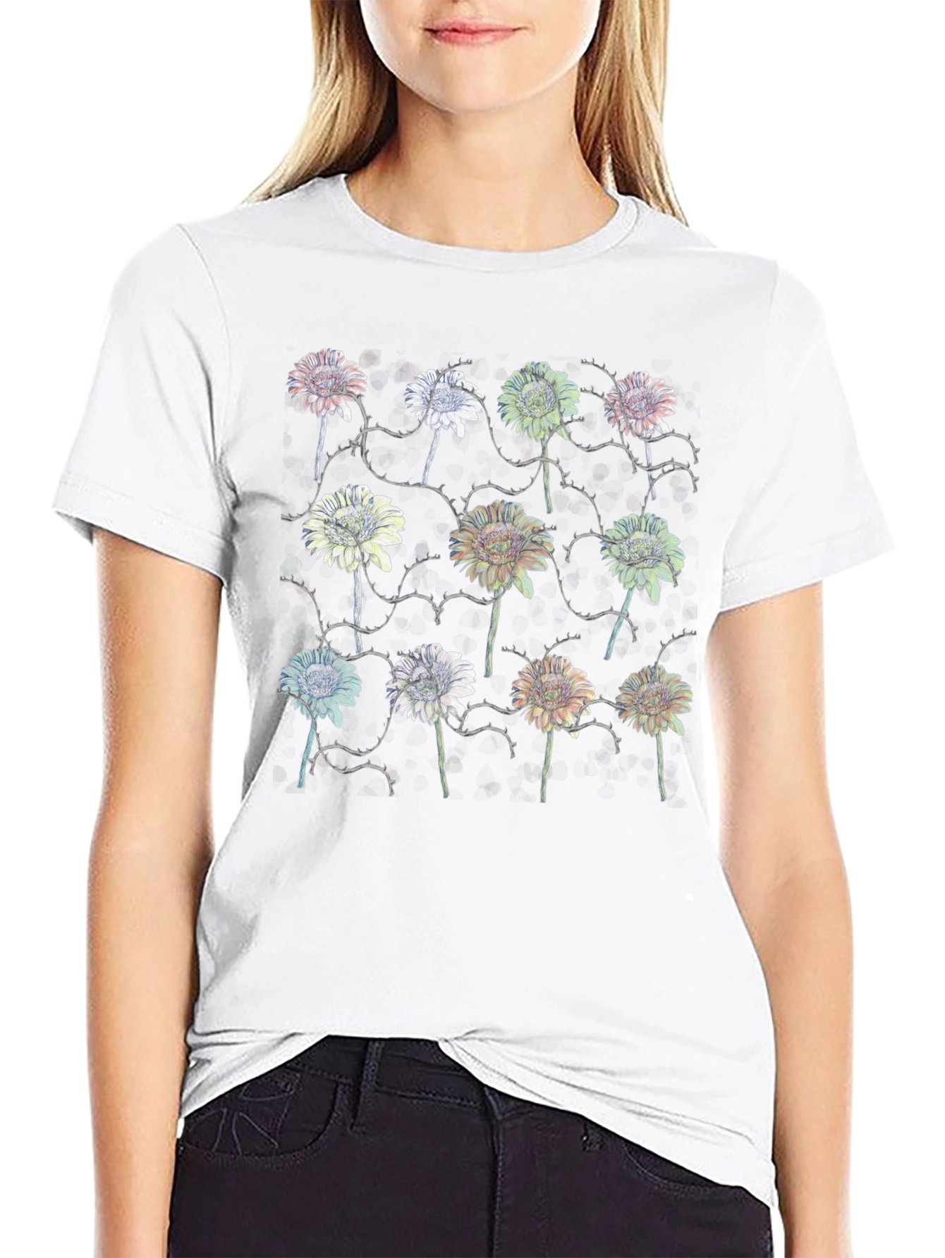 Floral Thorns Black T-Shirt