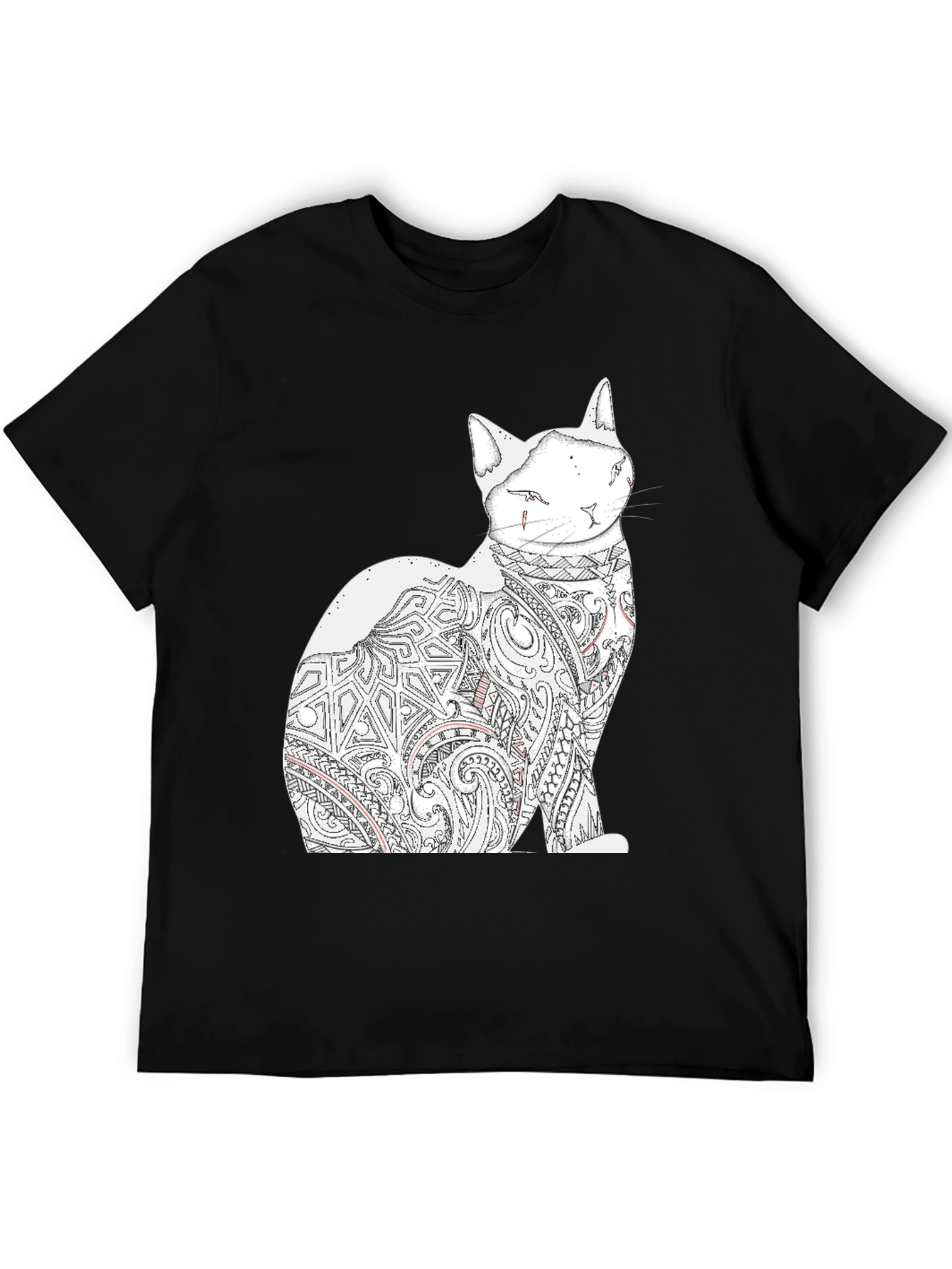 Cat Tattoo Graphic Print Black Tee