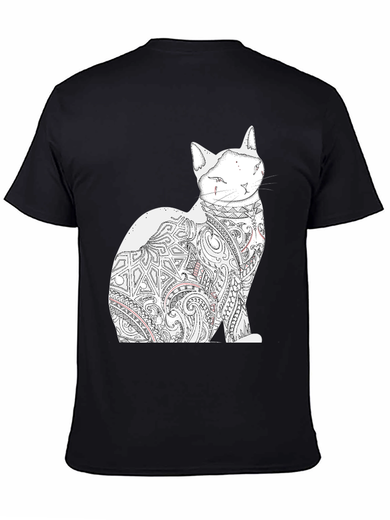 Cat Tattoo Graphic Print Black Tee