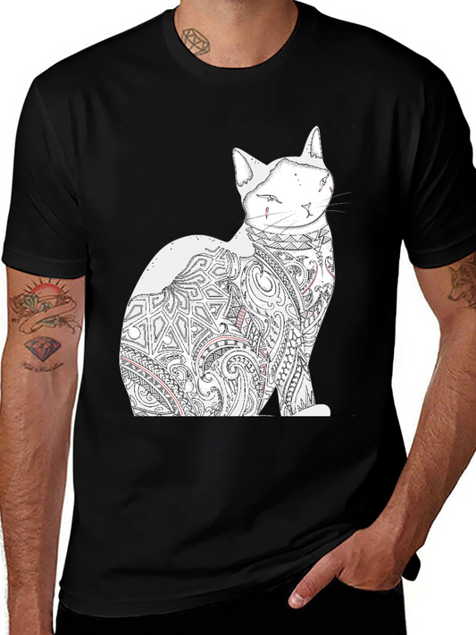 Cat Tattoo Graphic Print Black Tee