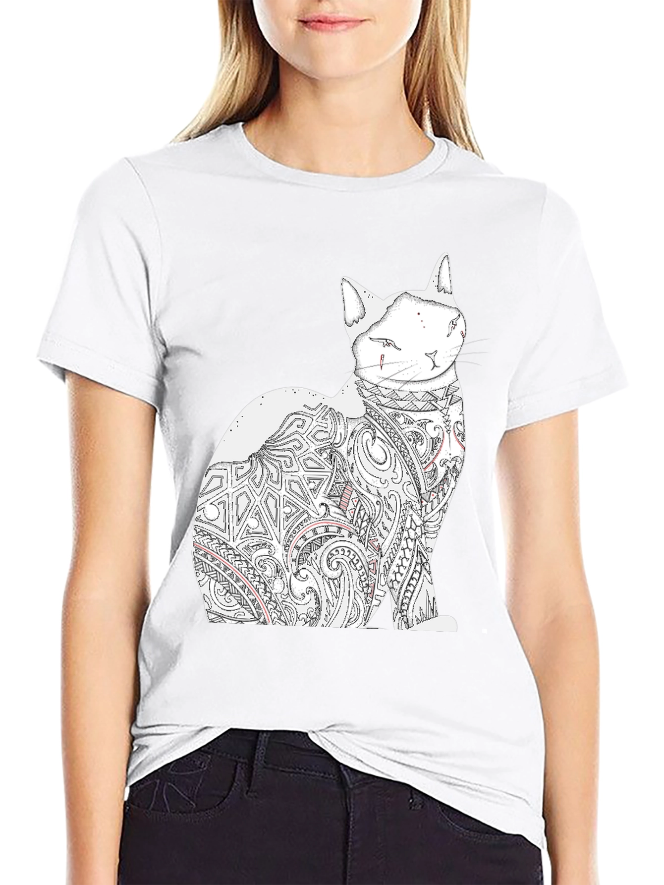 Cat Tattoo Graphic Print Black Tee