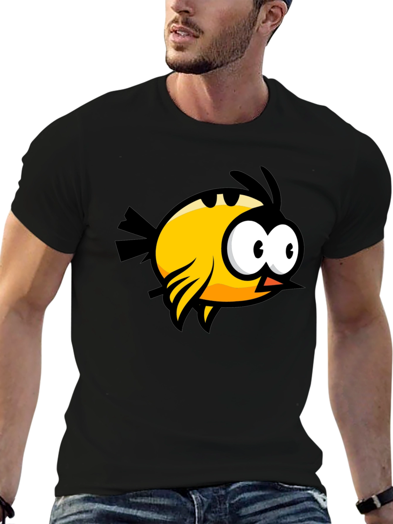 Funny Bird Graphic Black T-Shirt