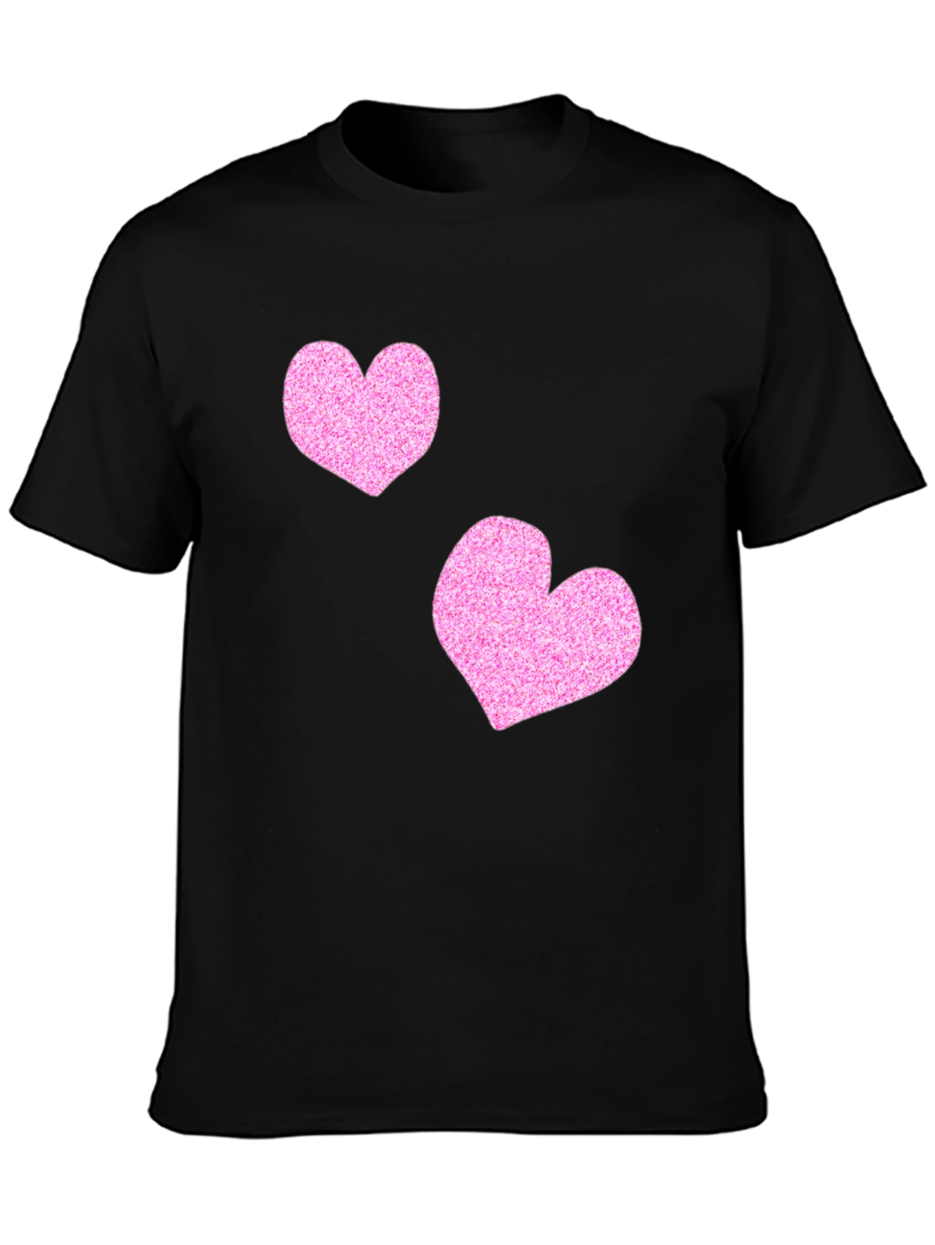Stylish Black T-Shirt with Glitter Pink Heart Design
