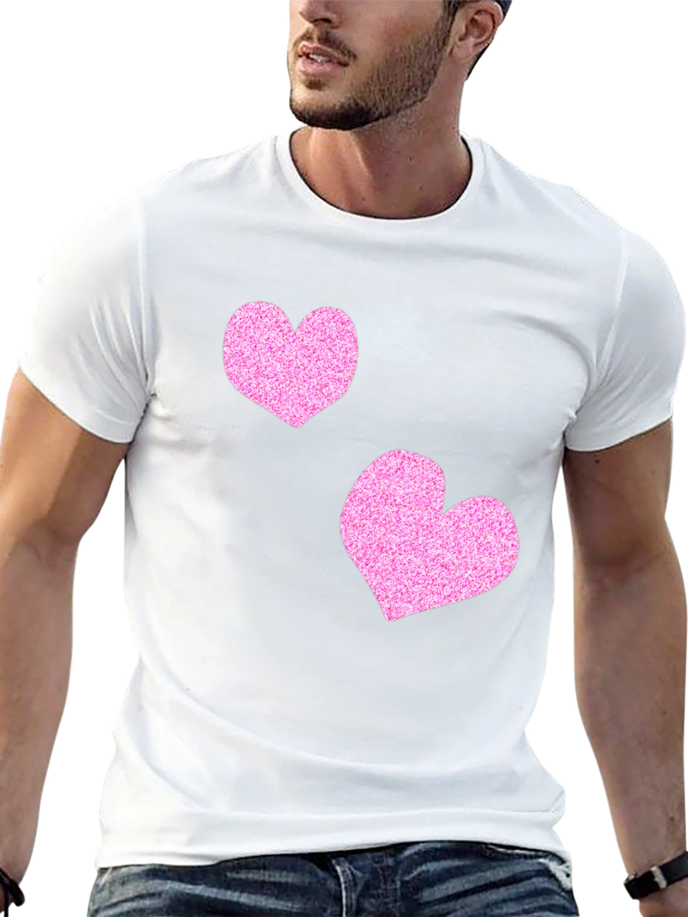 Stylish Black T-Shirt with Glitter Pink Heart Design