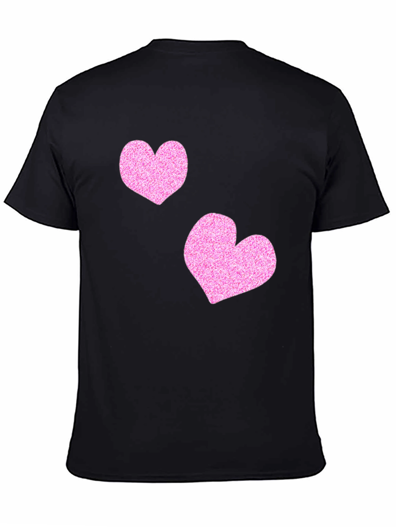 Stylish Black T-Shirt with Glitter Pink Heart Design