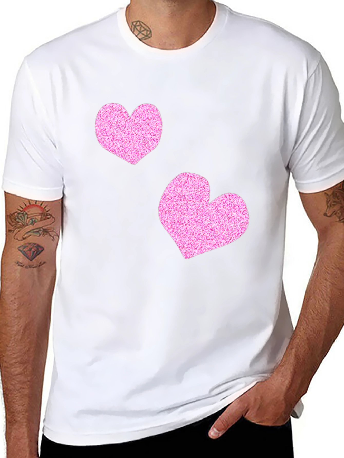 Stylish Black T-Shirt with Glitter Pink Heart Design