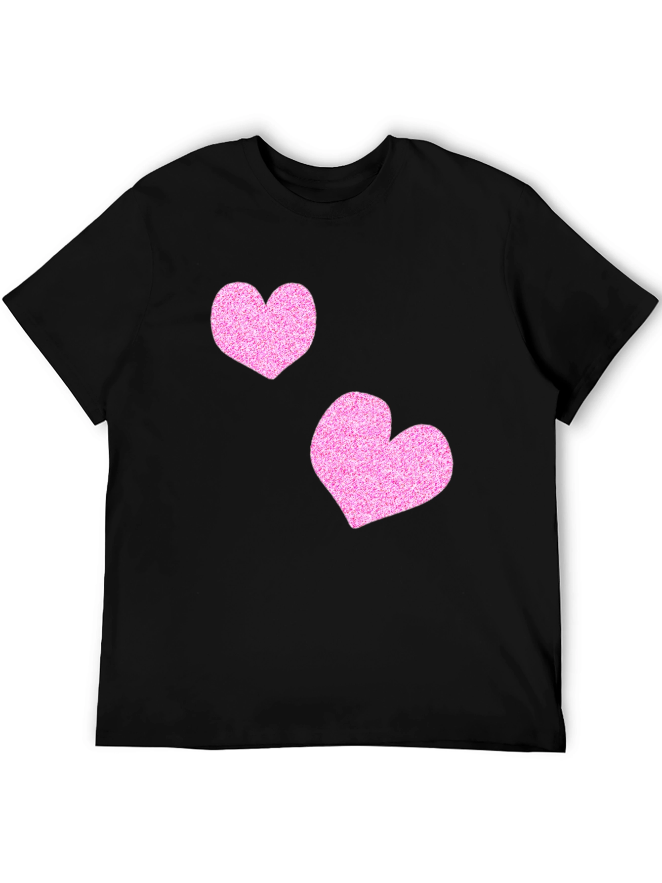 Stylish Black T-Shirt with Glitter Pink Heart Design