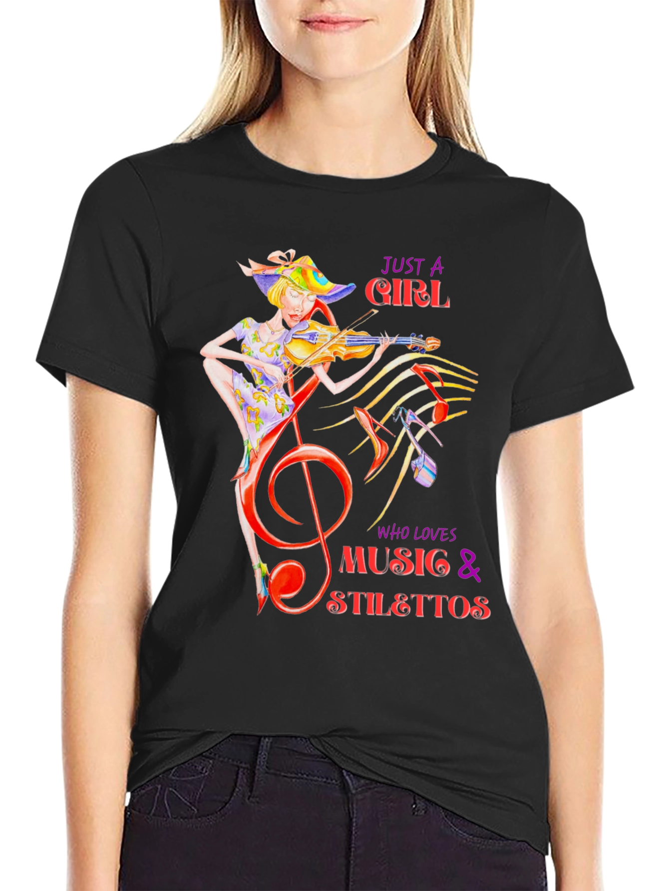 Music Lover T-Shirt: Girl Violin Stilettos