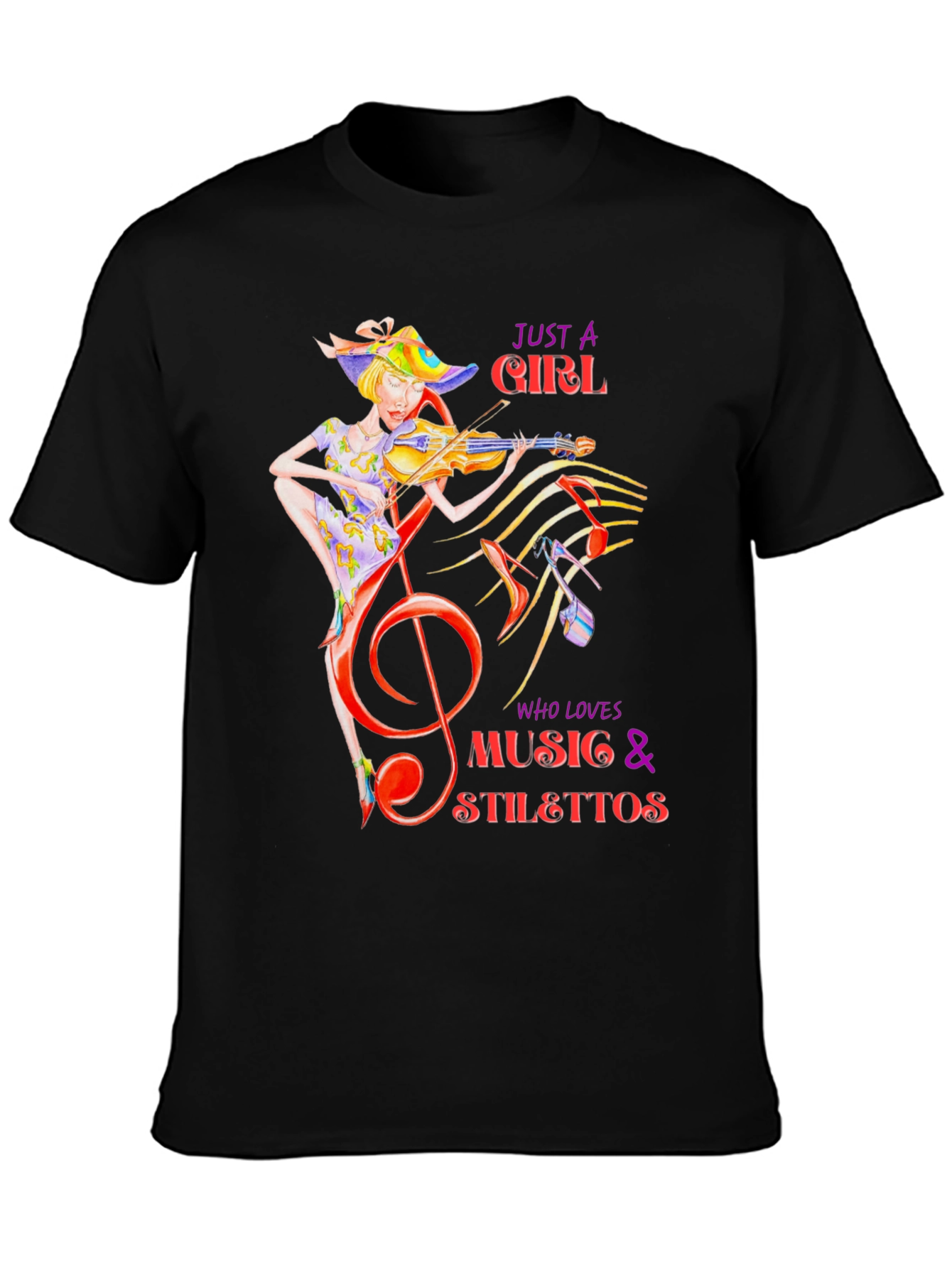 Music Lover T-Shirt: Girl Violin Stilettos