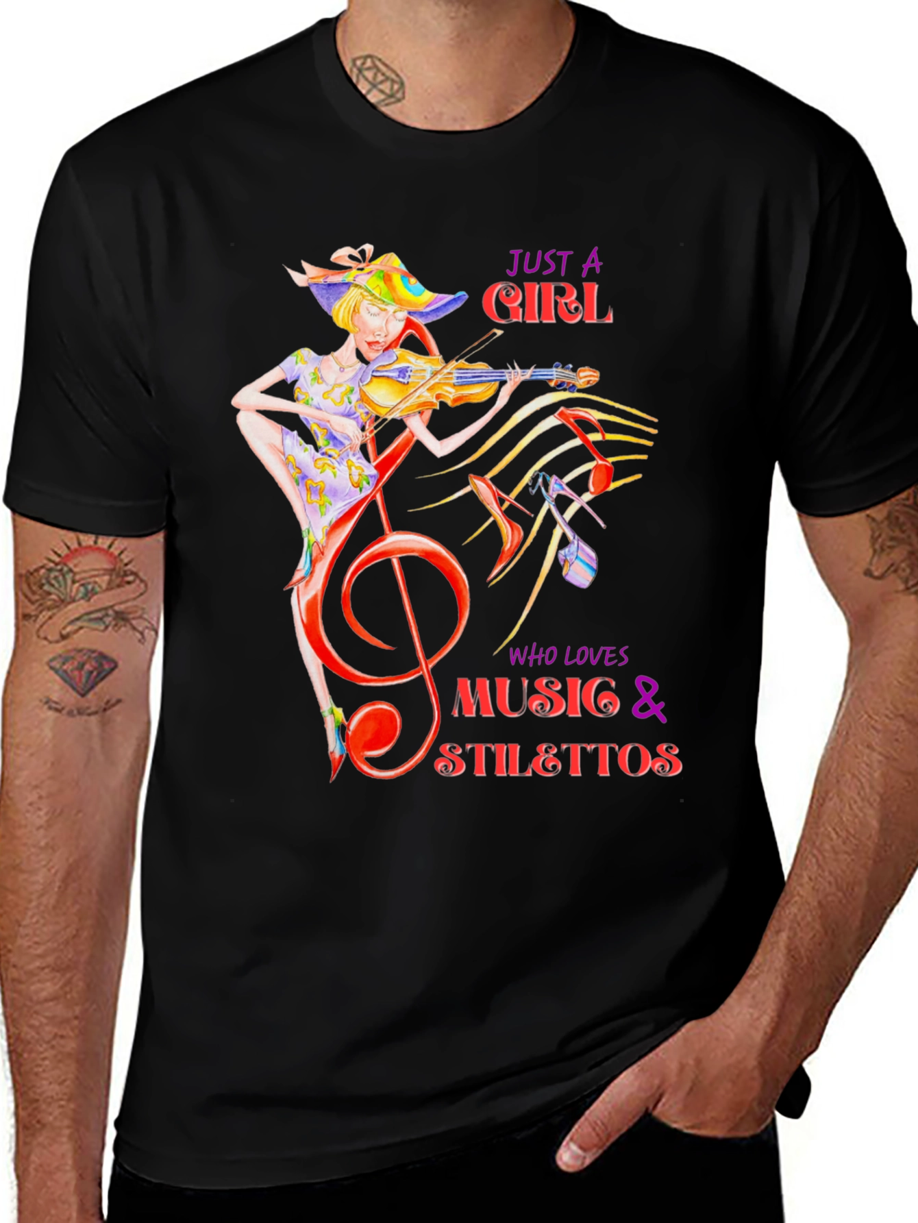 Music Lover T-Shirt: Girl Violin Stilettos