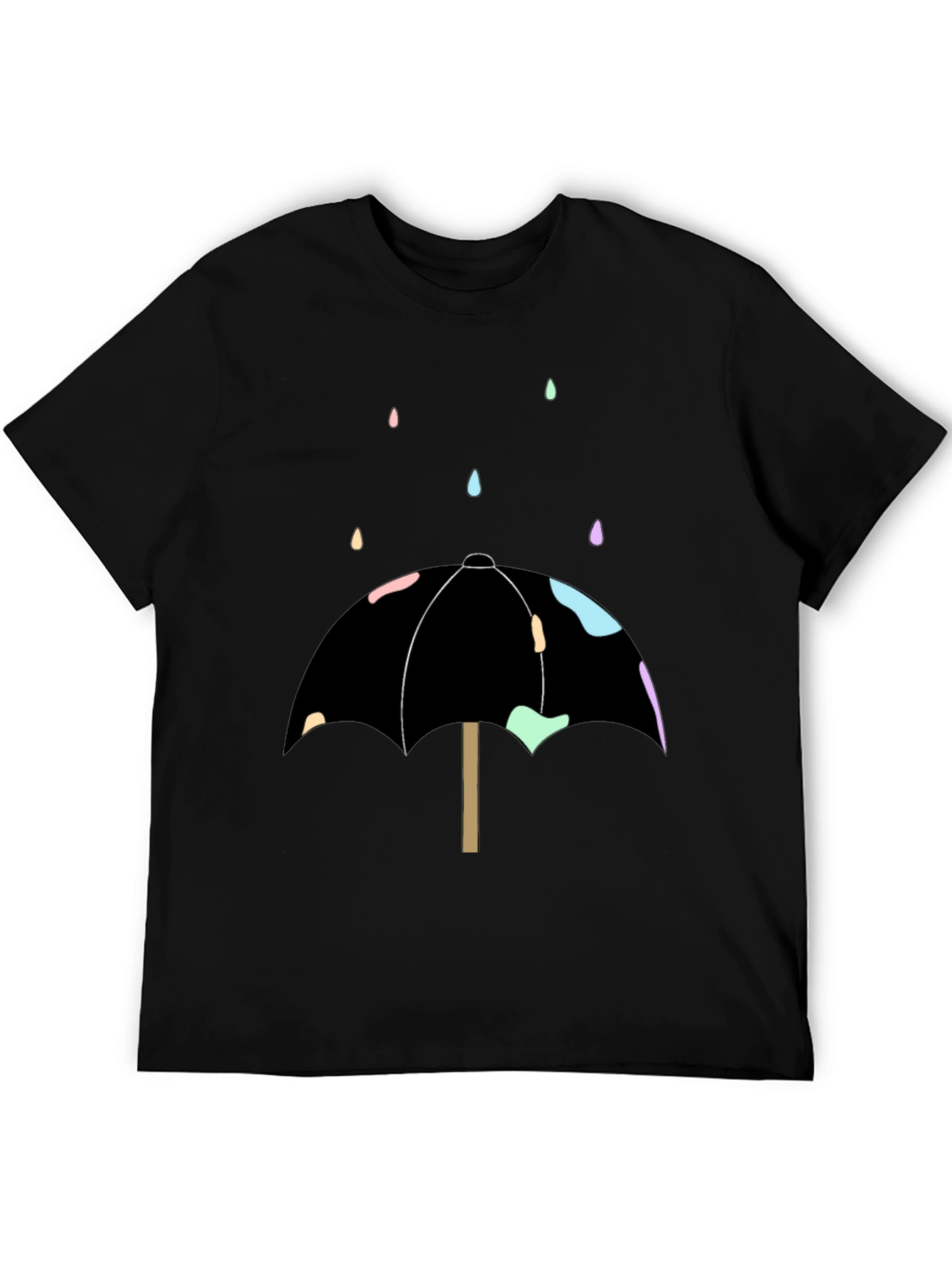 Umbrella Raindrop Graphic Tee - Black Cotton Casual Shirt