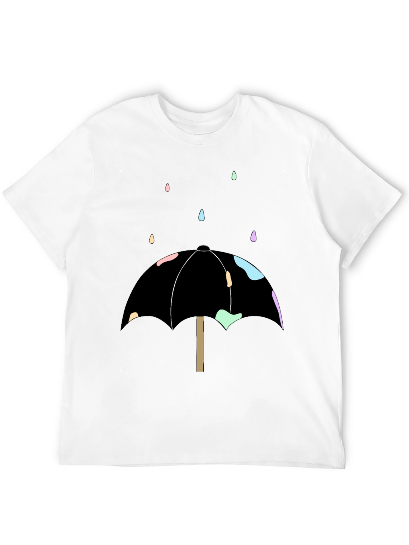 Umbrella Raindrop Graphic Tee - Black Cotton Casual Shirt