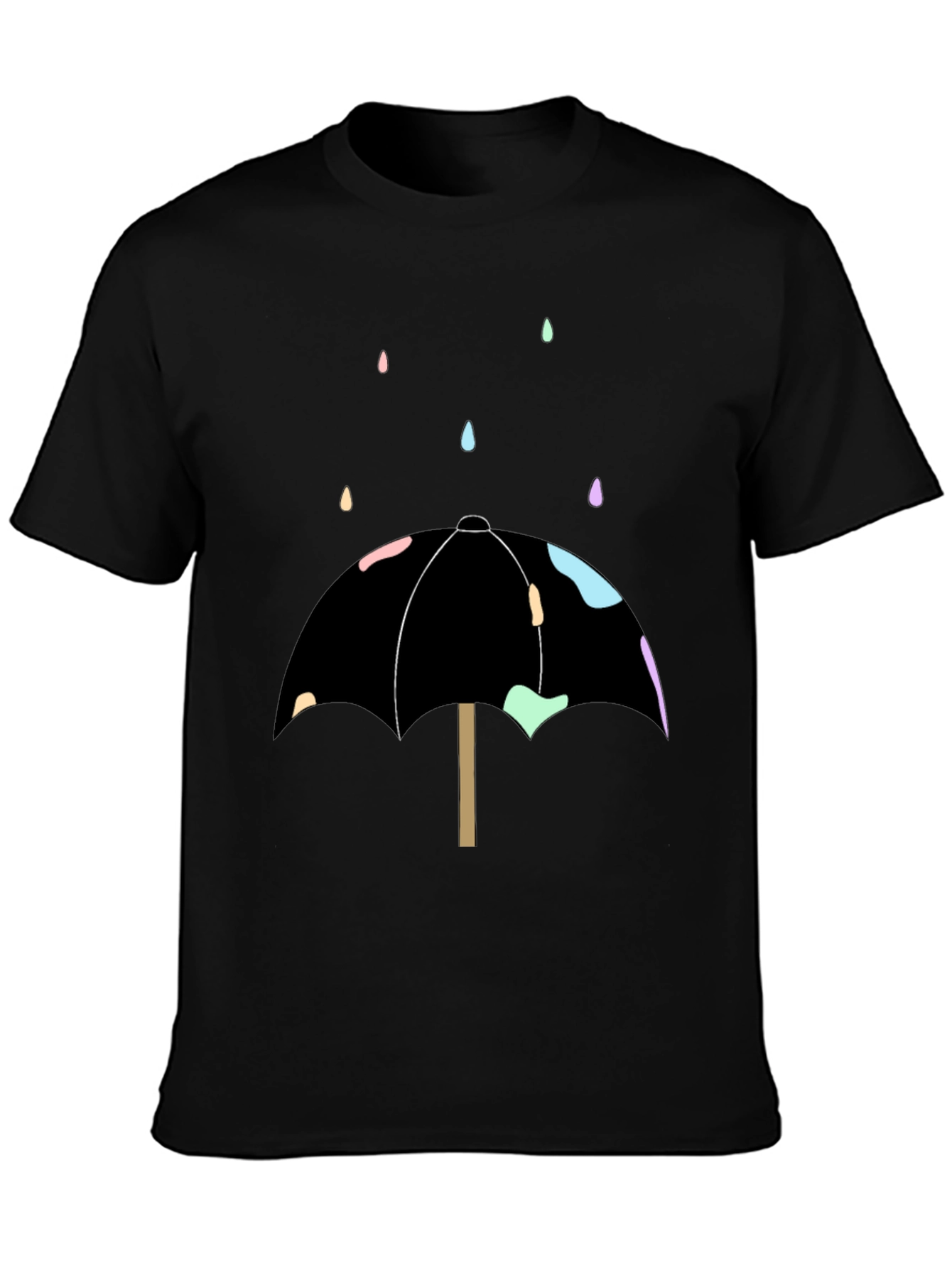 Umbrella Raindrop Graphic Tee - Black Cotton Casual Shirt