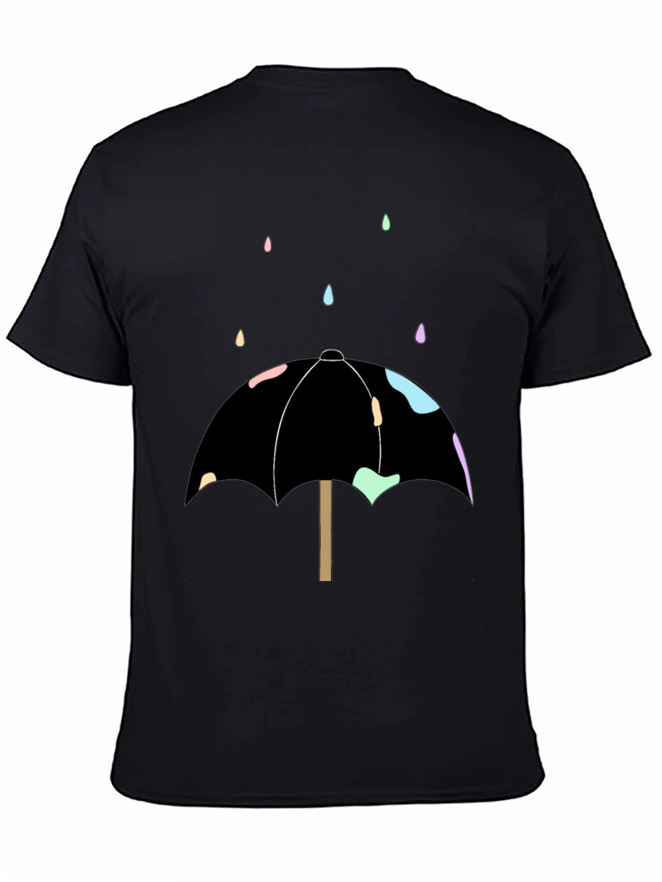 Umbrella Raindrop Graphic Tee - Black Cotton Casual Shirt
