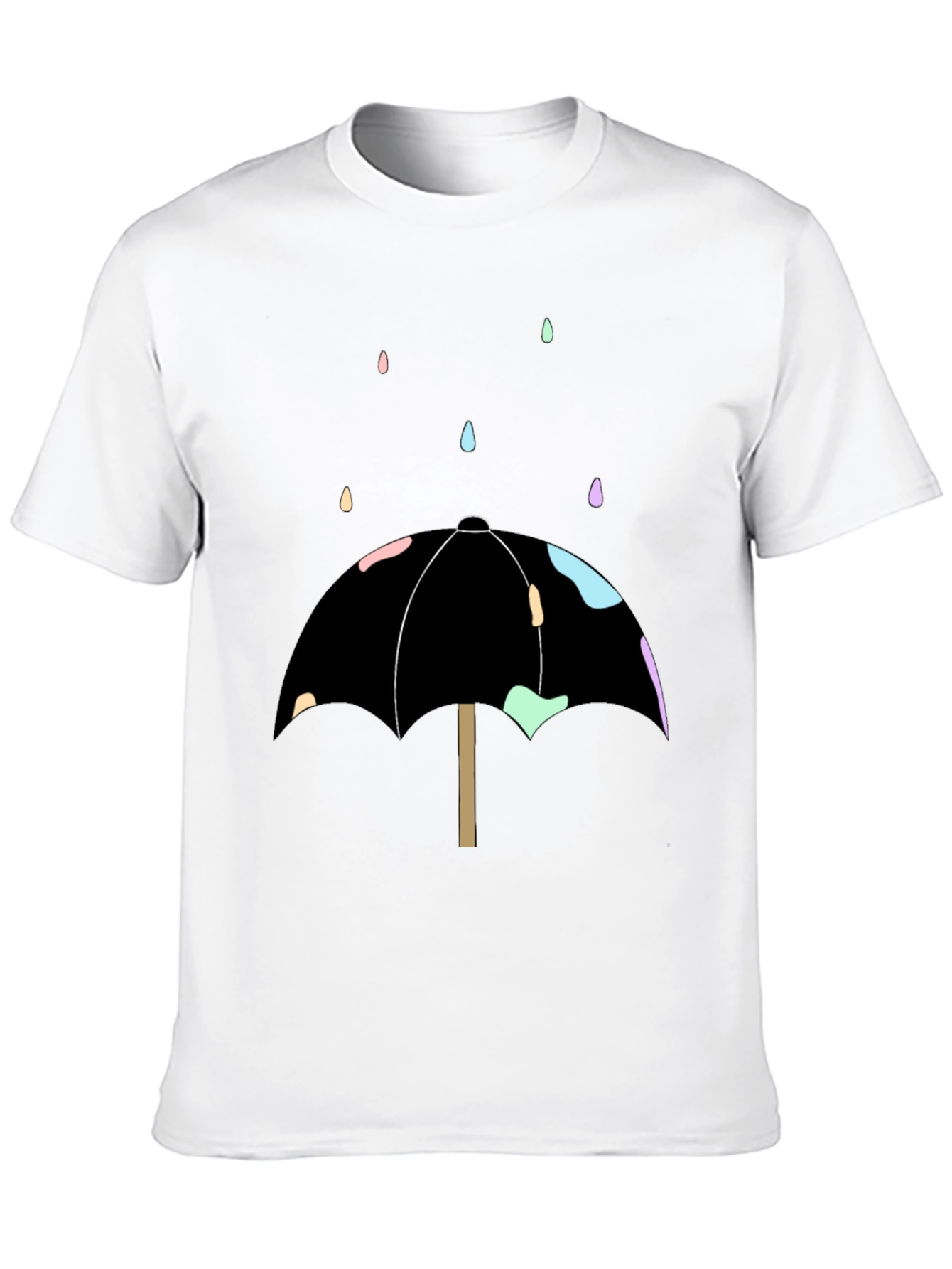 Umbrella Raindrop Graphic Tee - Black Cotton Casual Shirt