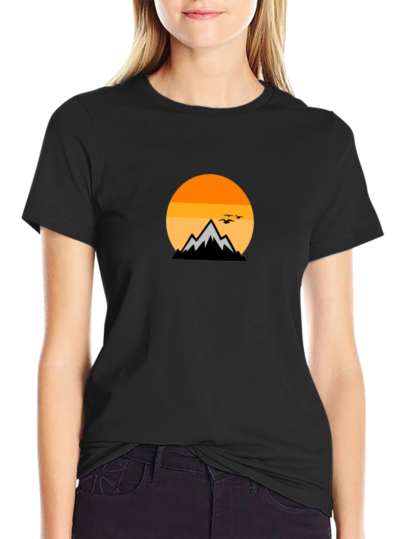 Mountain Sunset Graphic Tee - Black Cotton Comfort