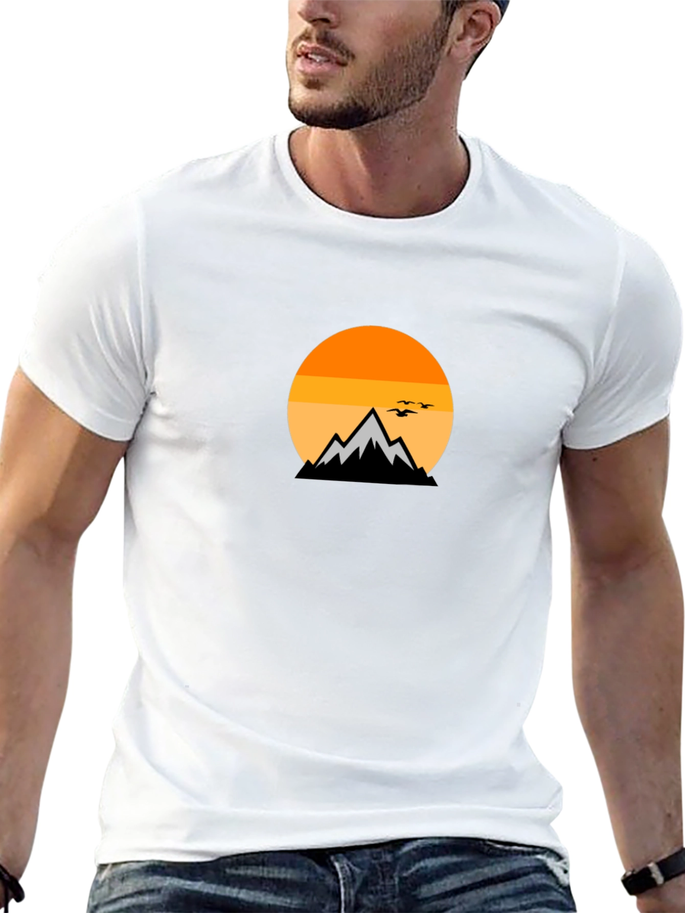 Mountain Sunset Graphic Tee - Black Cotton Comfort