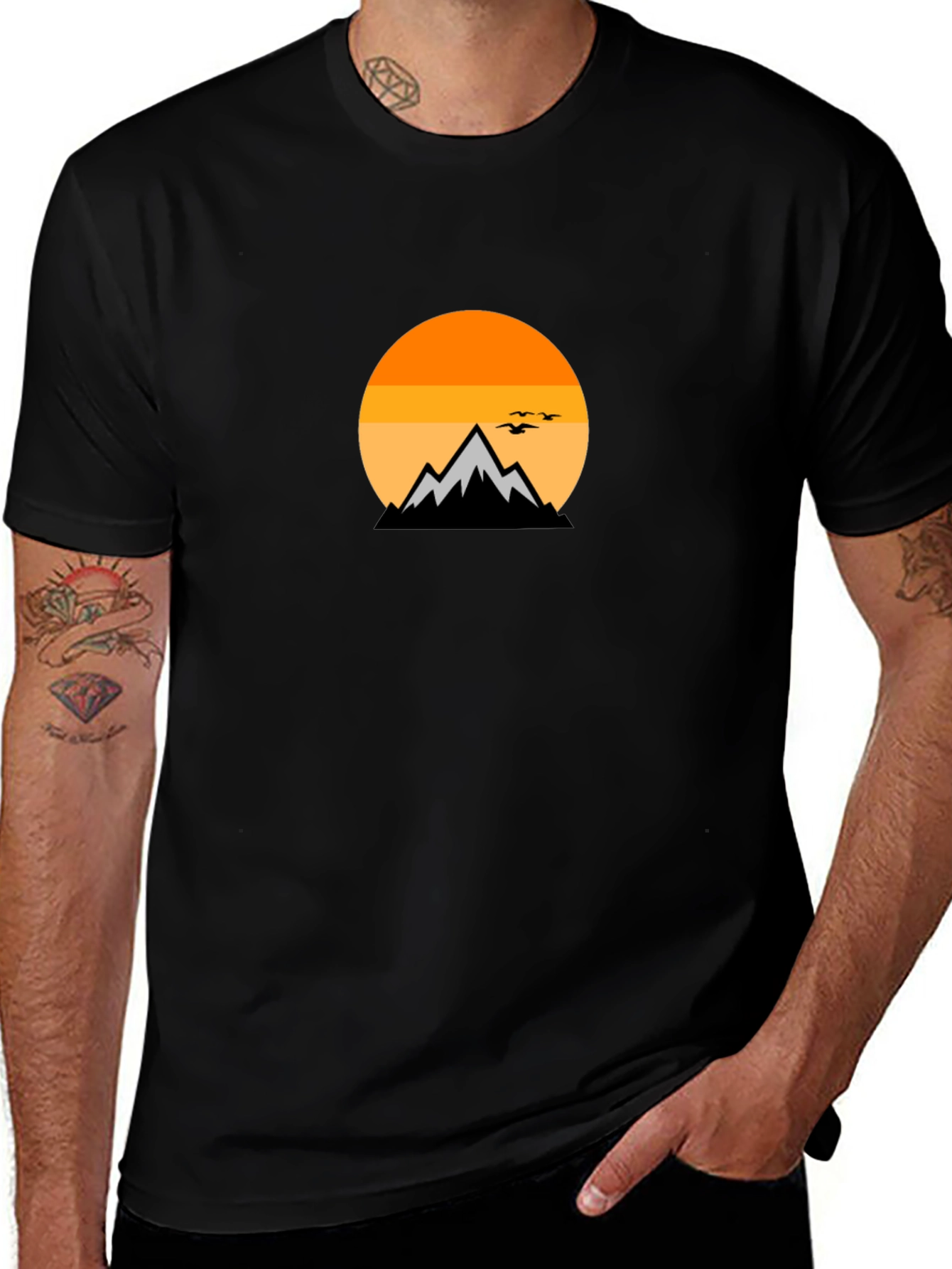 Mountain Sunset Graphic Tee - Black Cotton Comfort