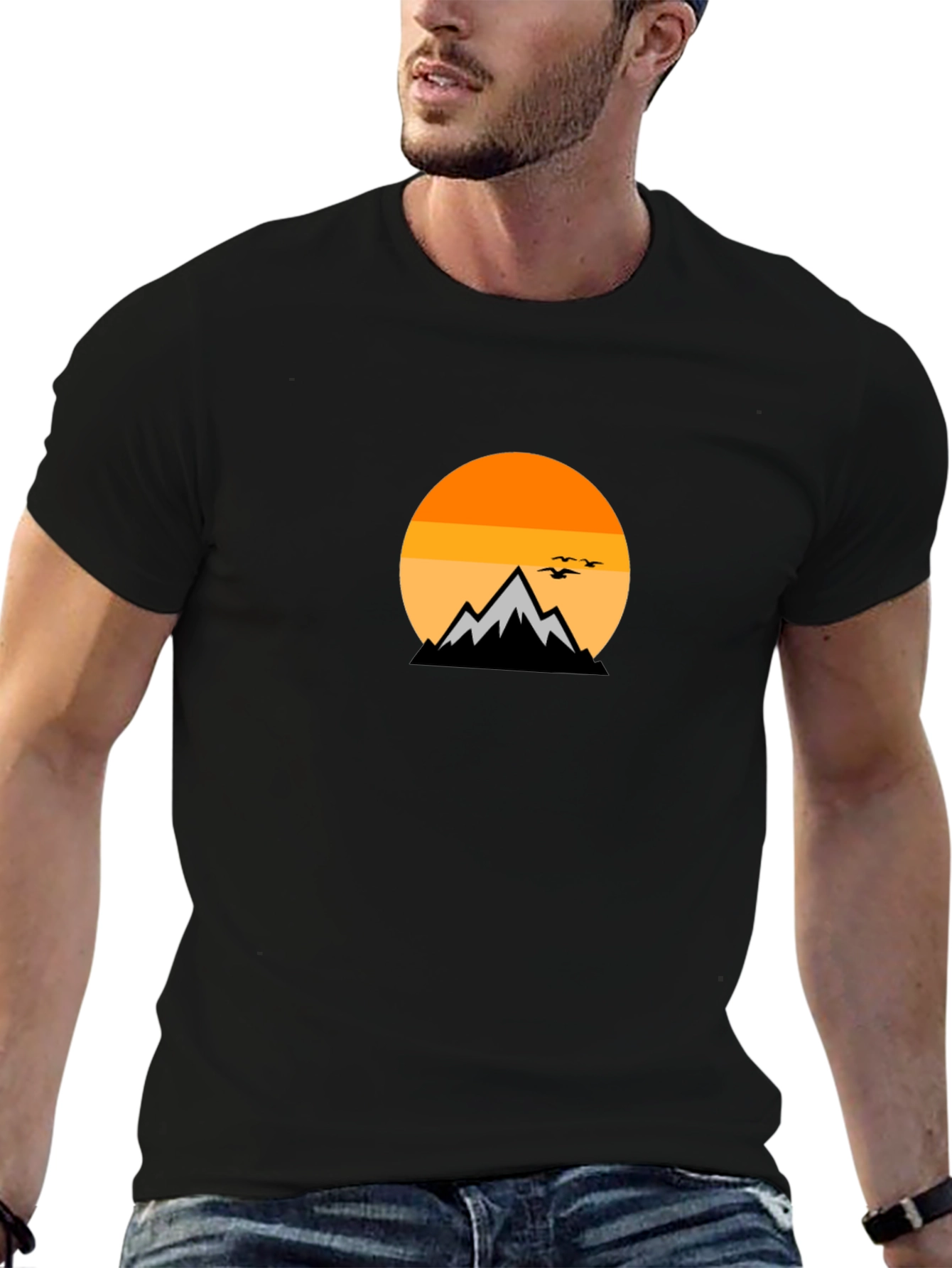 Mountain Sunset Graphic Tee - Black Cotton Comfort
