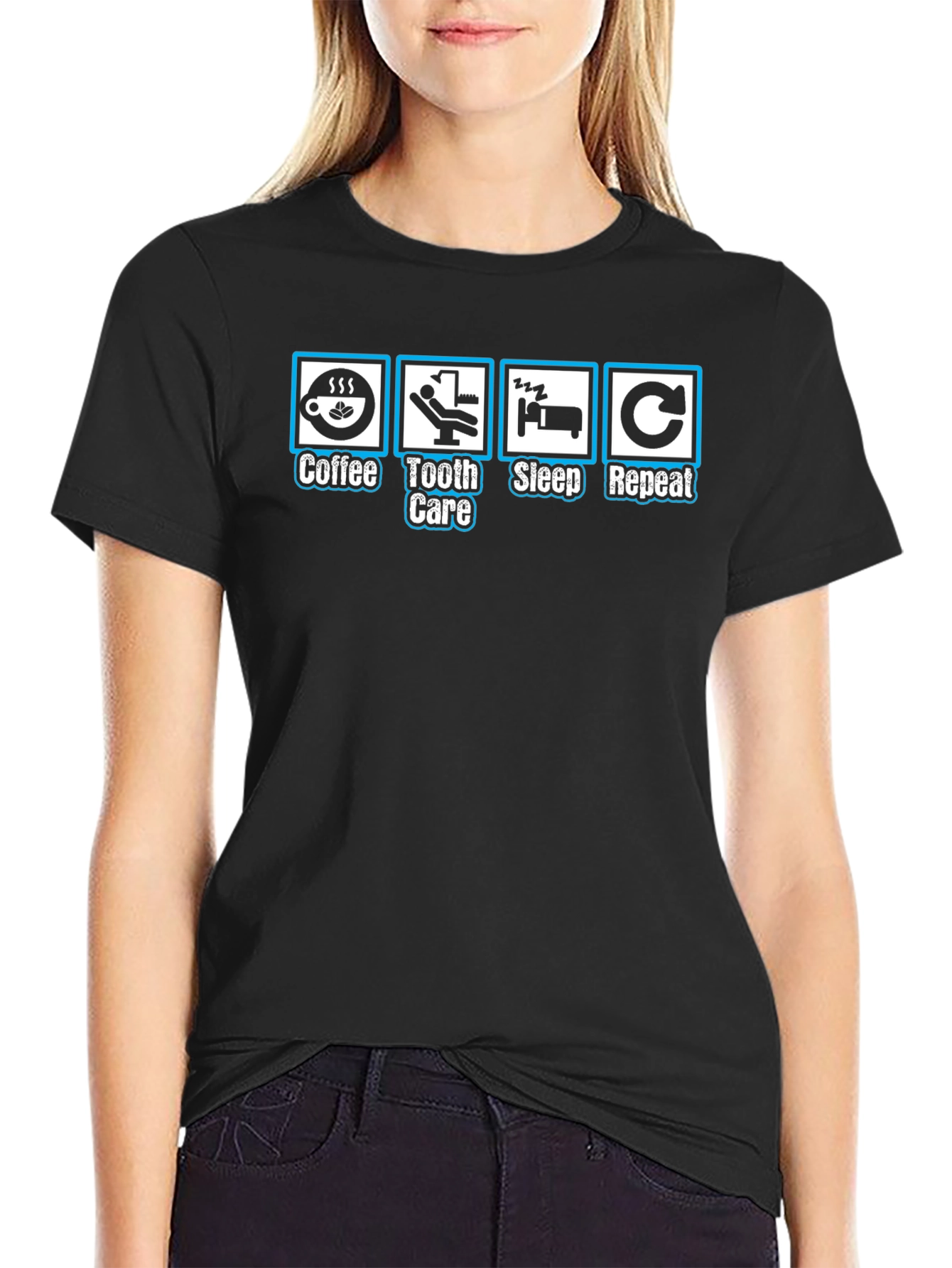 Coffee Tooth Care Sleep Repeat Graphic T-Shirt