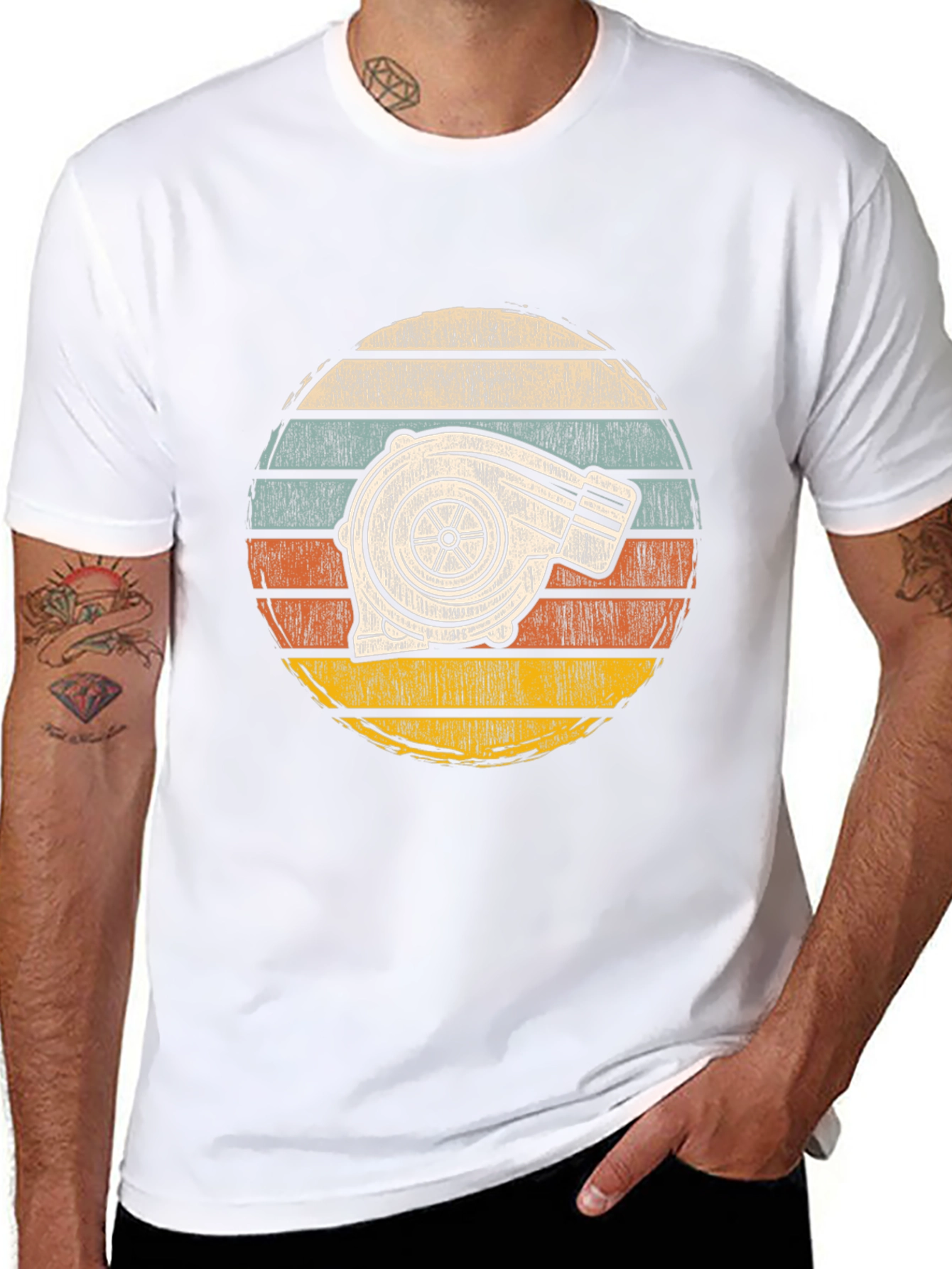 Turbocharged Sunset Tee - Retro Automotive Style