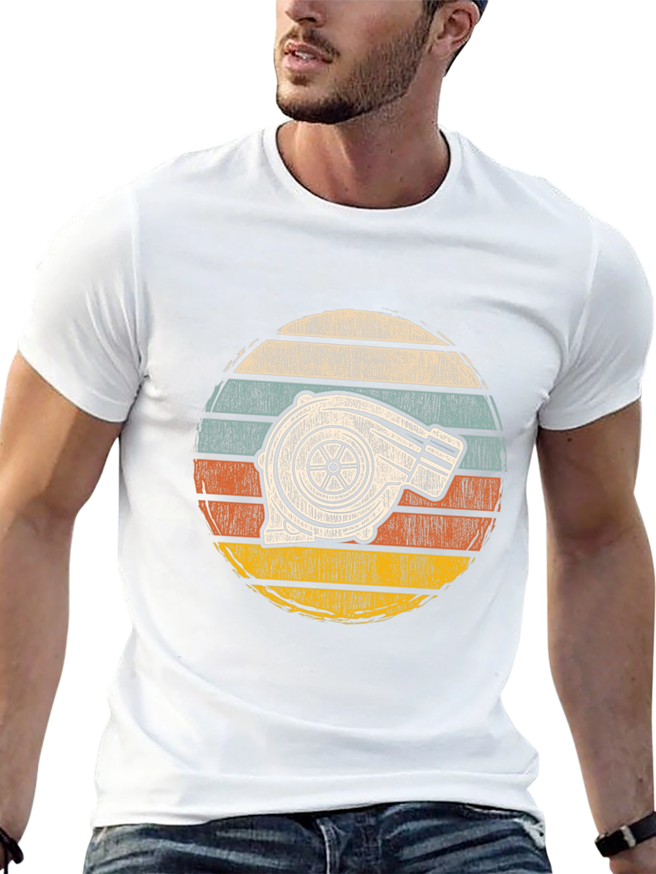 Turbocharged Sunset Tee - Retro Automotive Style