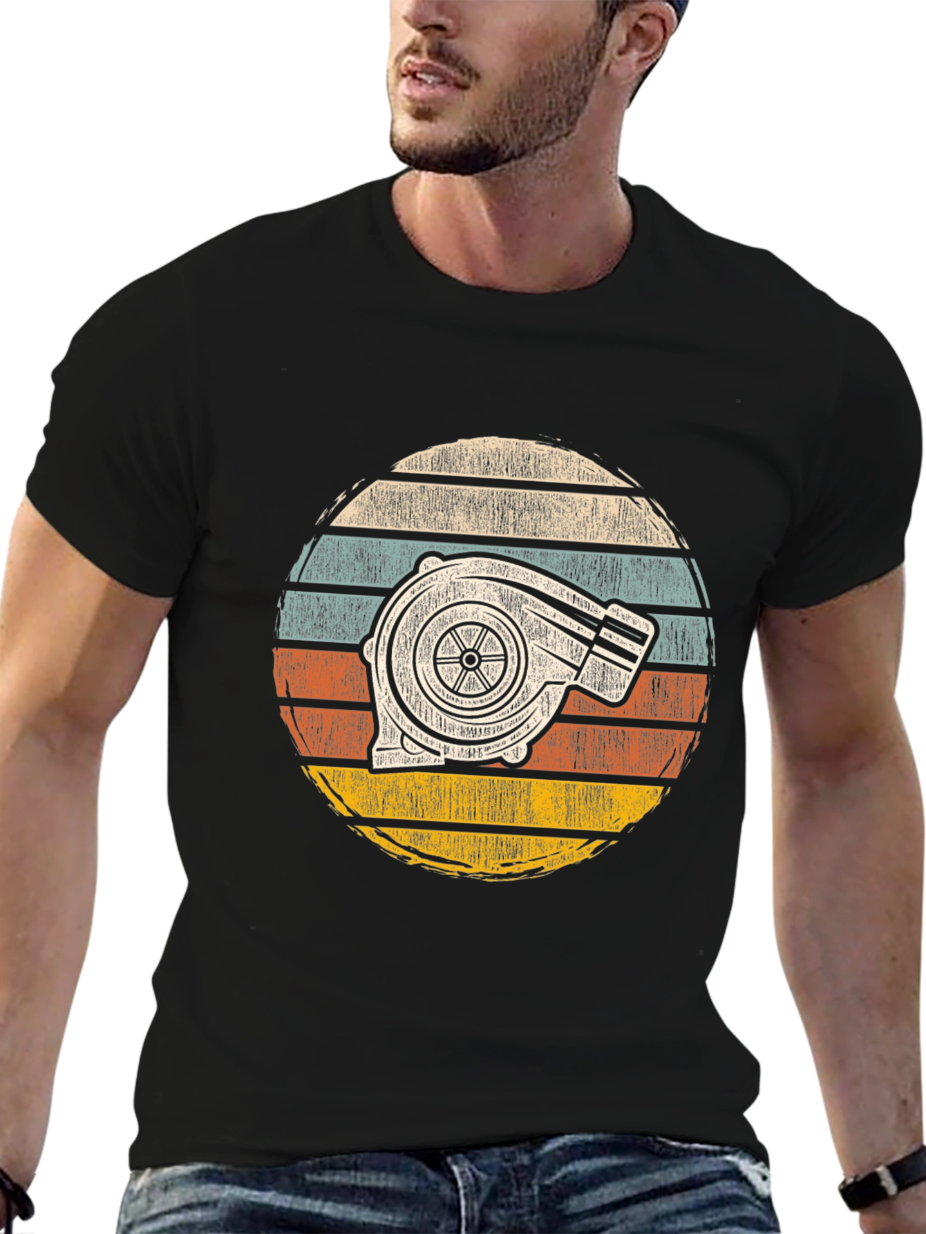 Turbocharged Sunset Tee - Retro Automotive Style