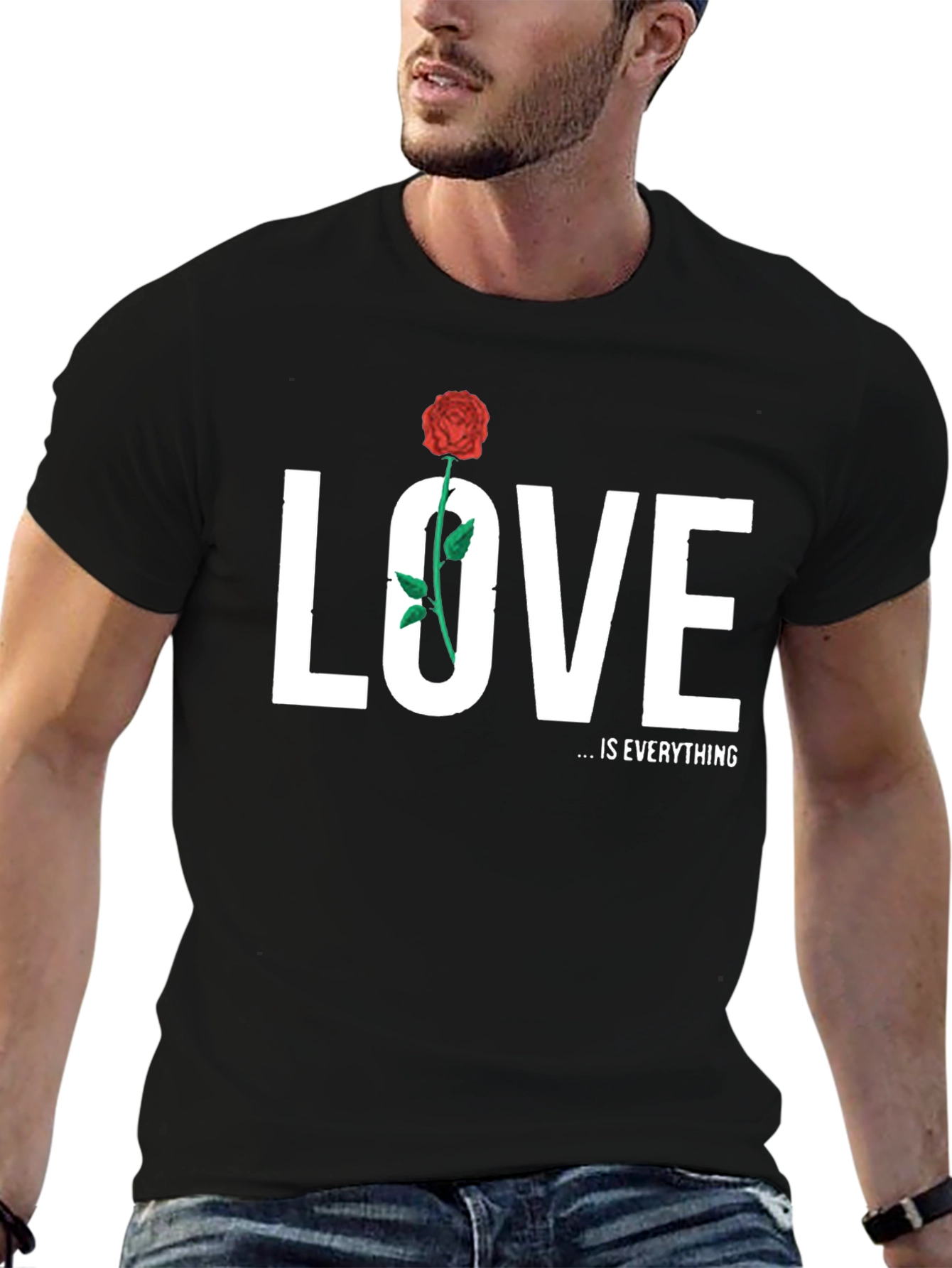 Love is Everything Rose Graphic Tee - Black