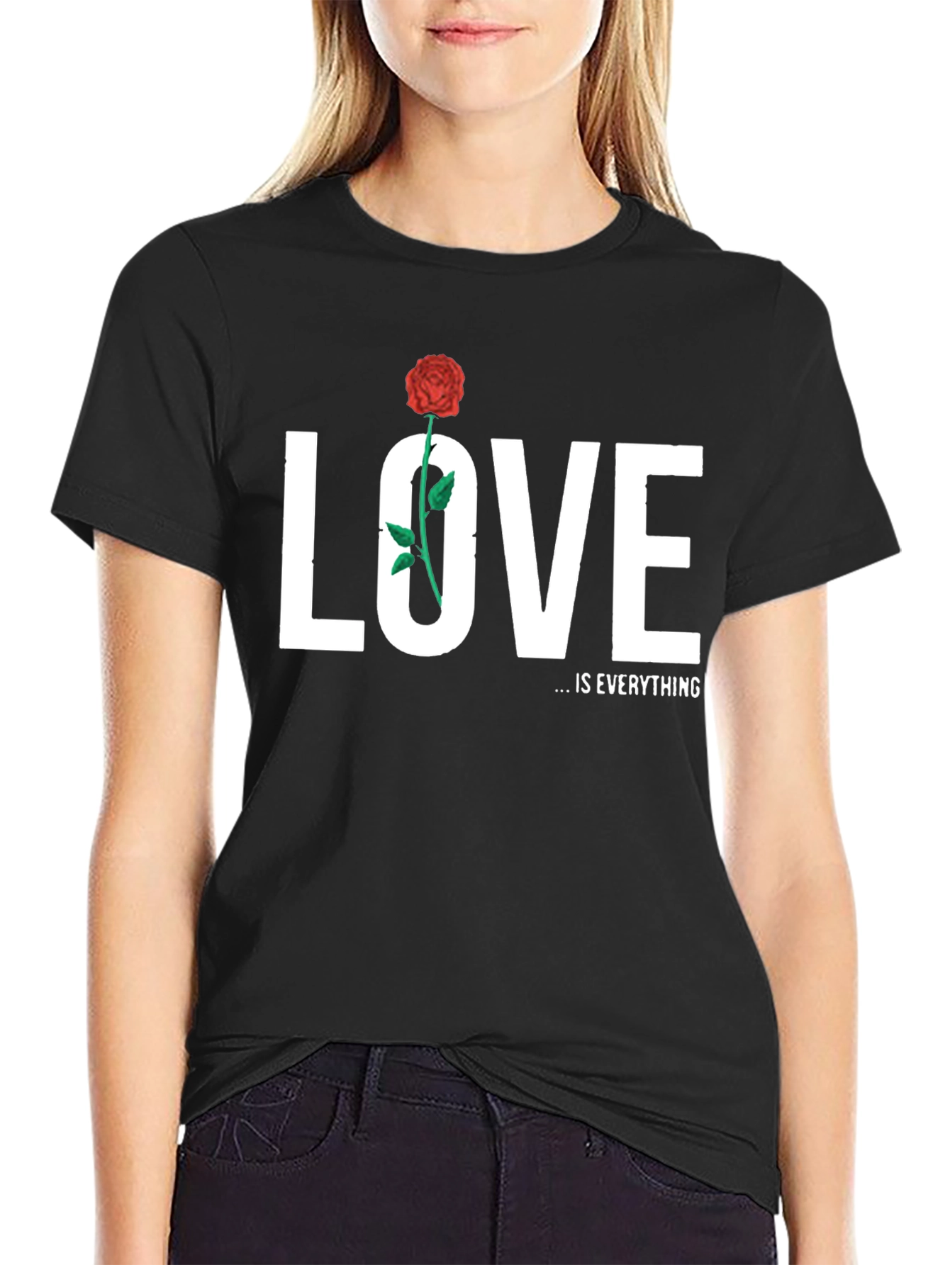 Love is Everything Rose Graphic Tee - Black