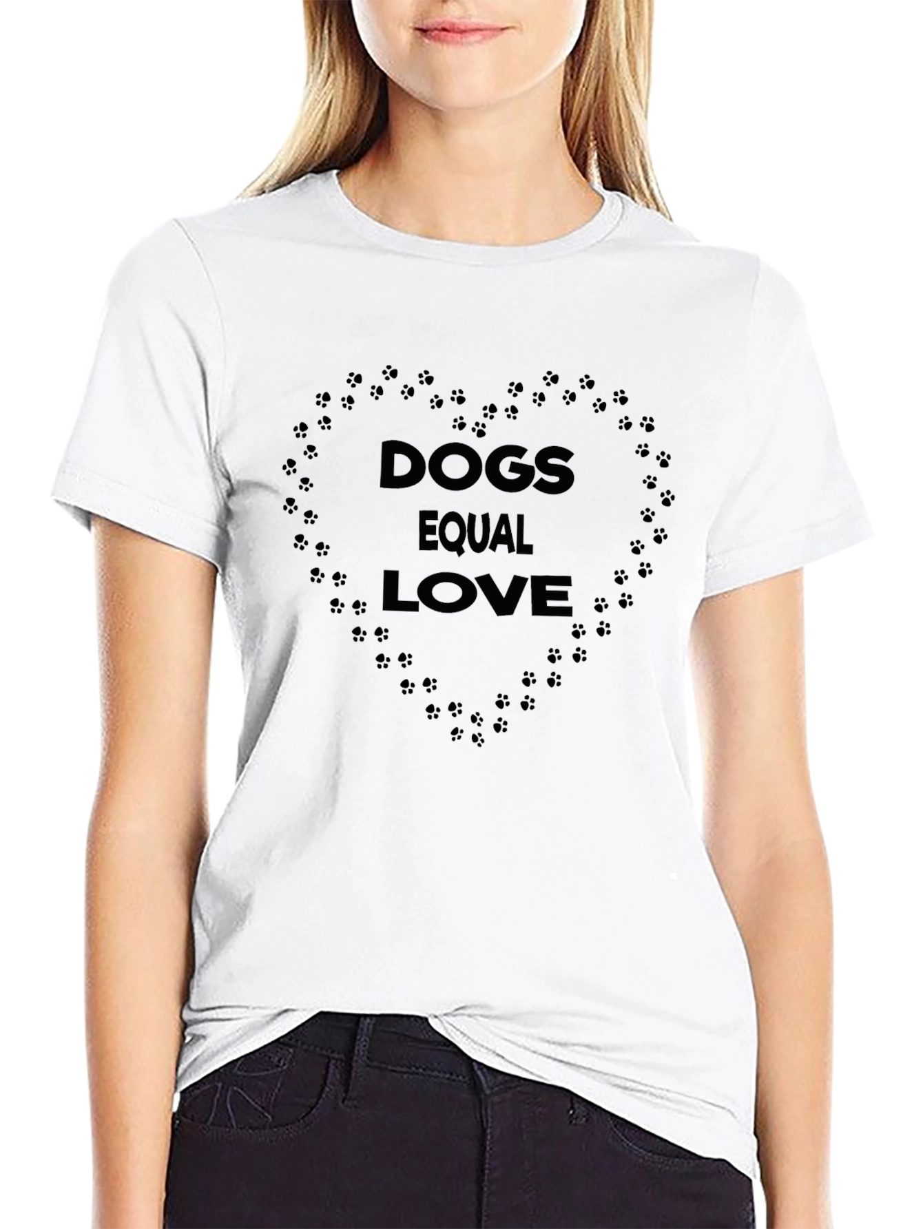 Dogs Equal Love Heart Print Black T-Shirt
