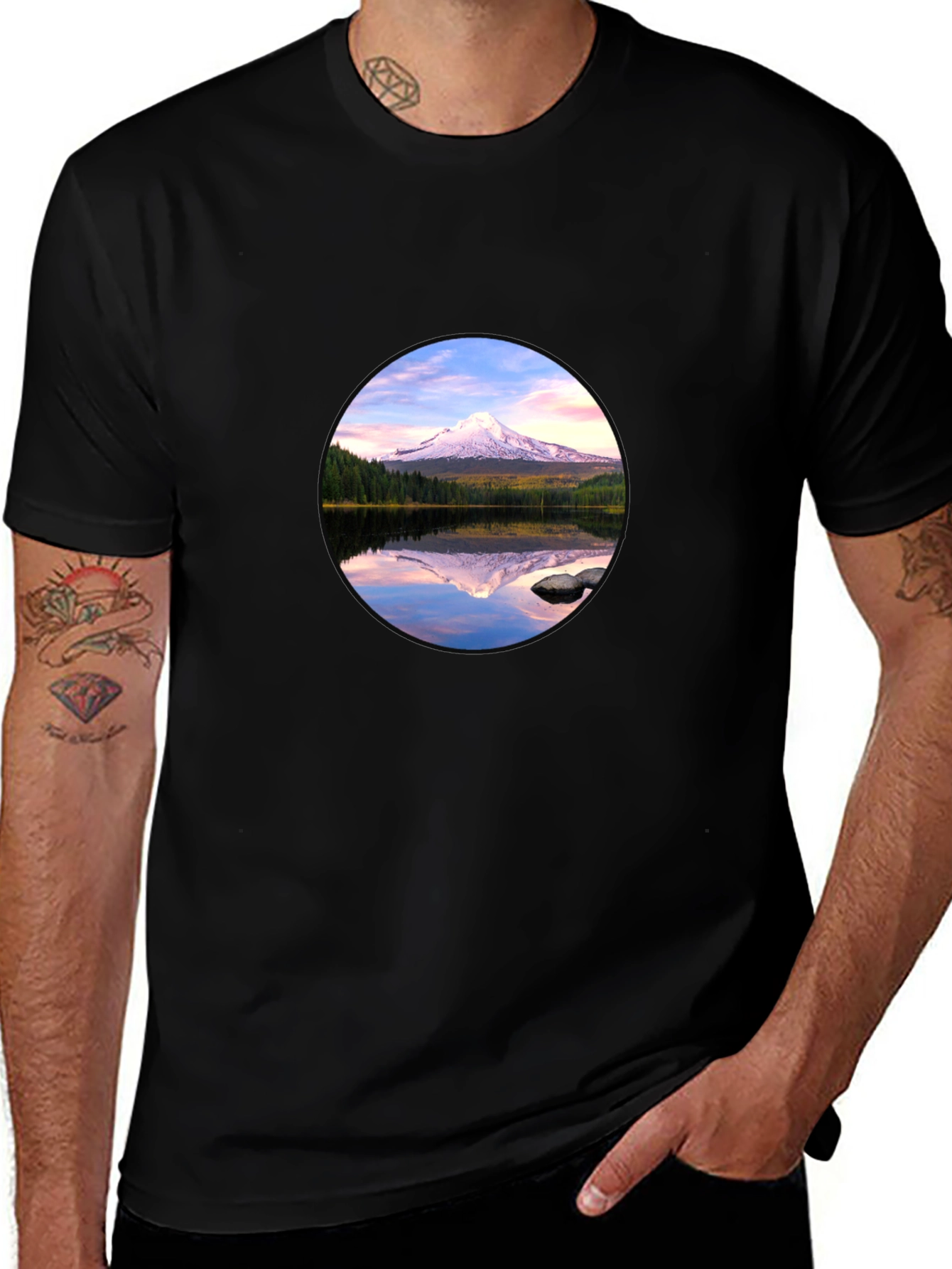 Mountain Reflection Graphic Black T-Shirt