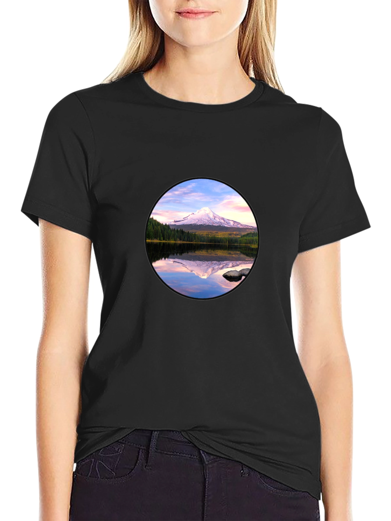 Mountain Reflection Graphic Black T-Shirt