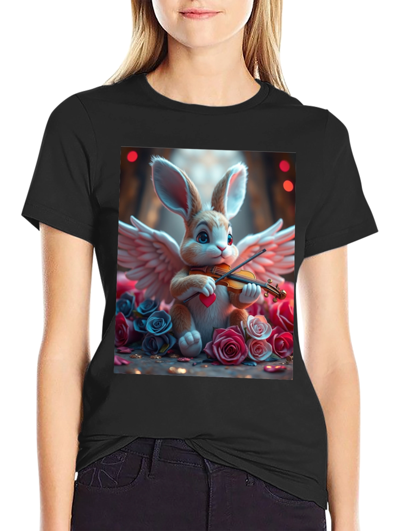 Bunny Angel Playing Violin T-Shirt