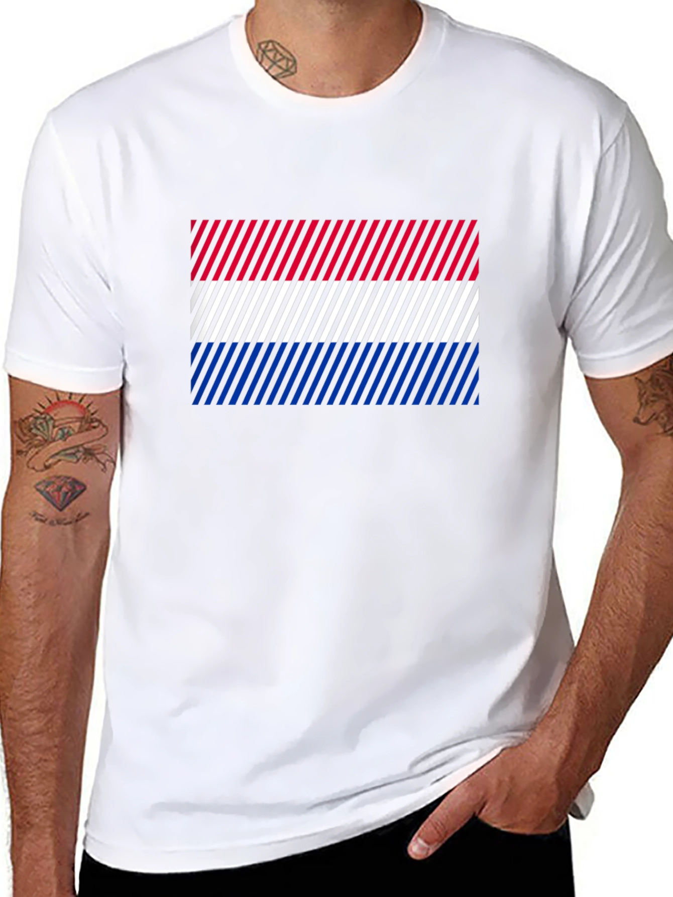 Striped Flag Graphic Print Crew Neck Tee
