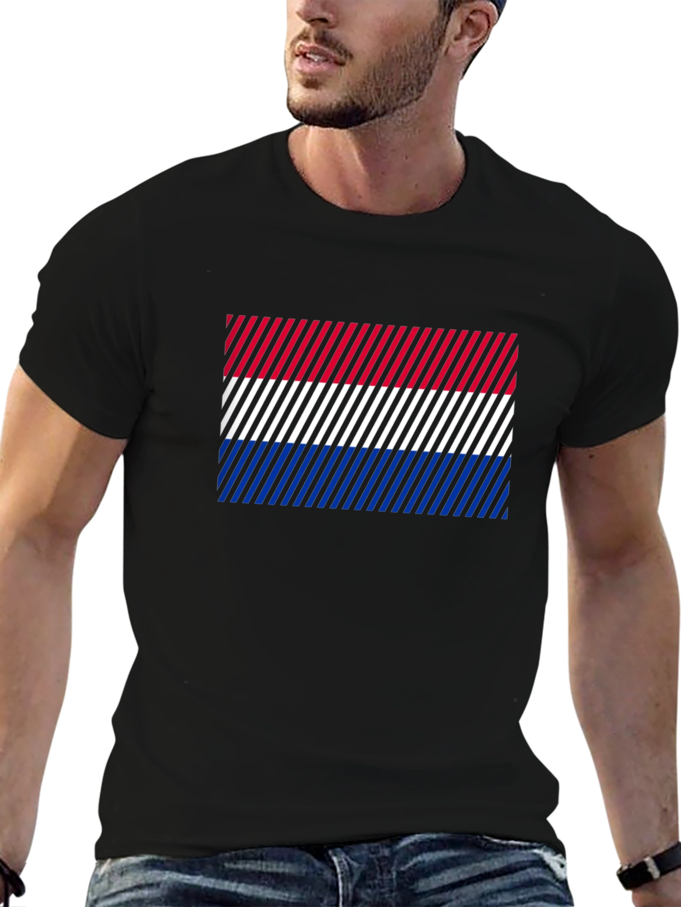 Striped Flag Graphic Print Crew Neck Tee