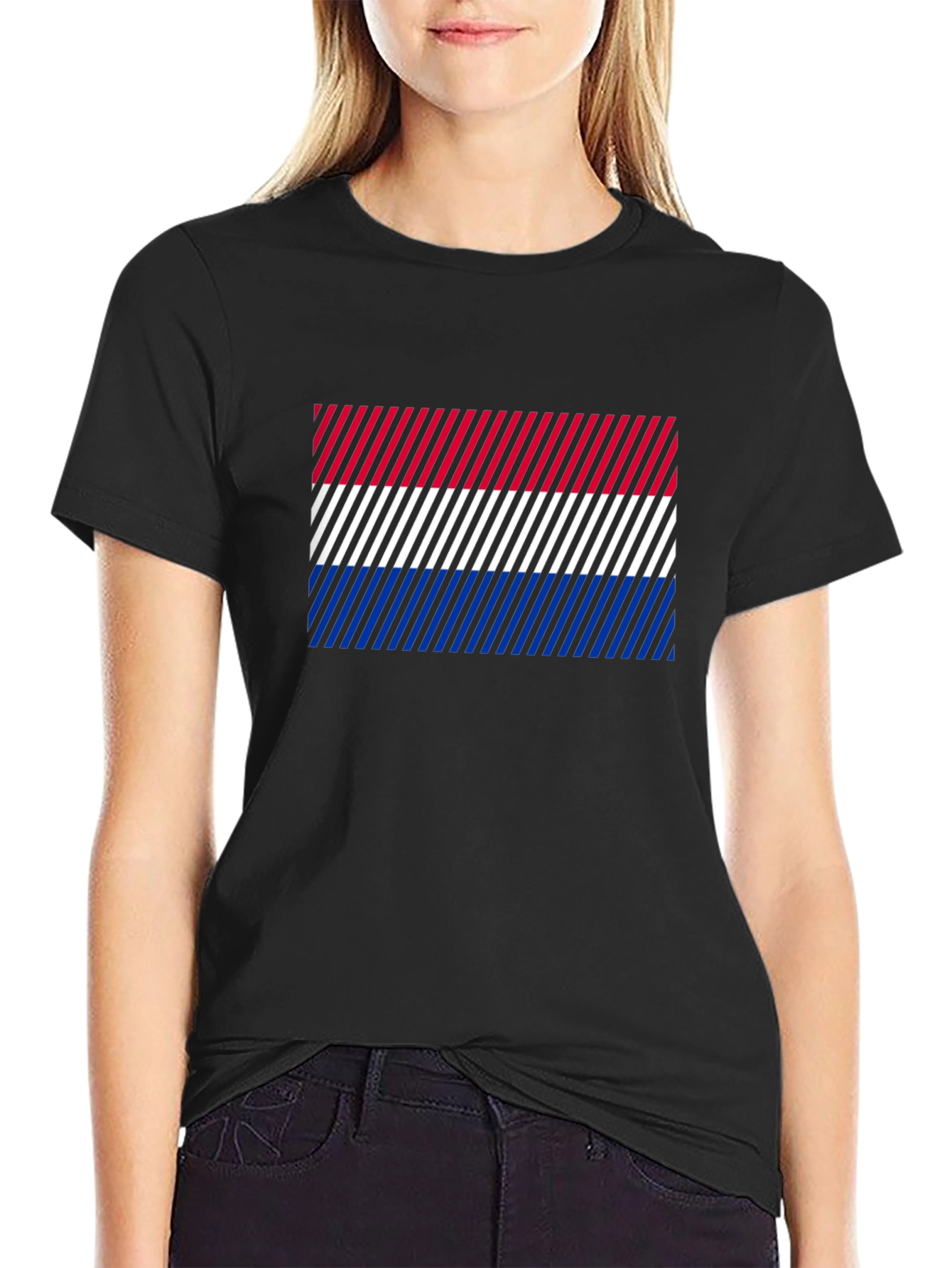 Striped Flag Graphic Print Crew Neck Tee