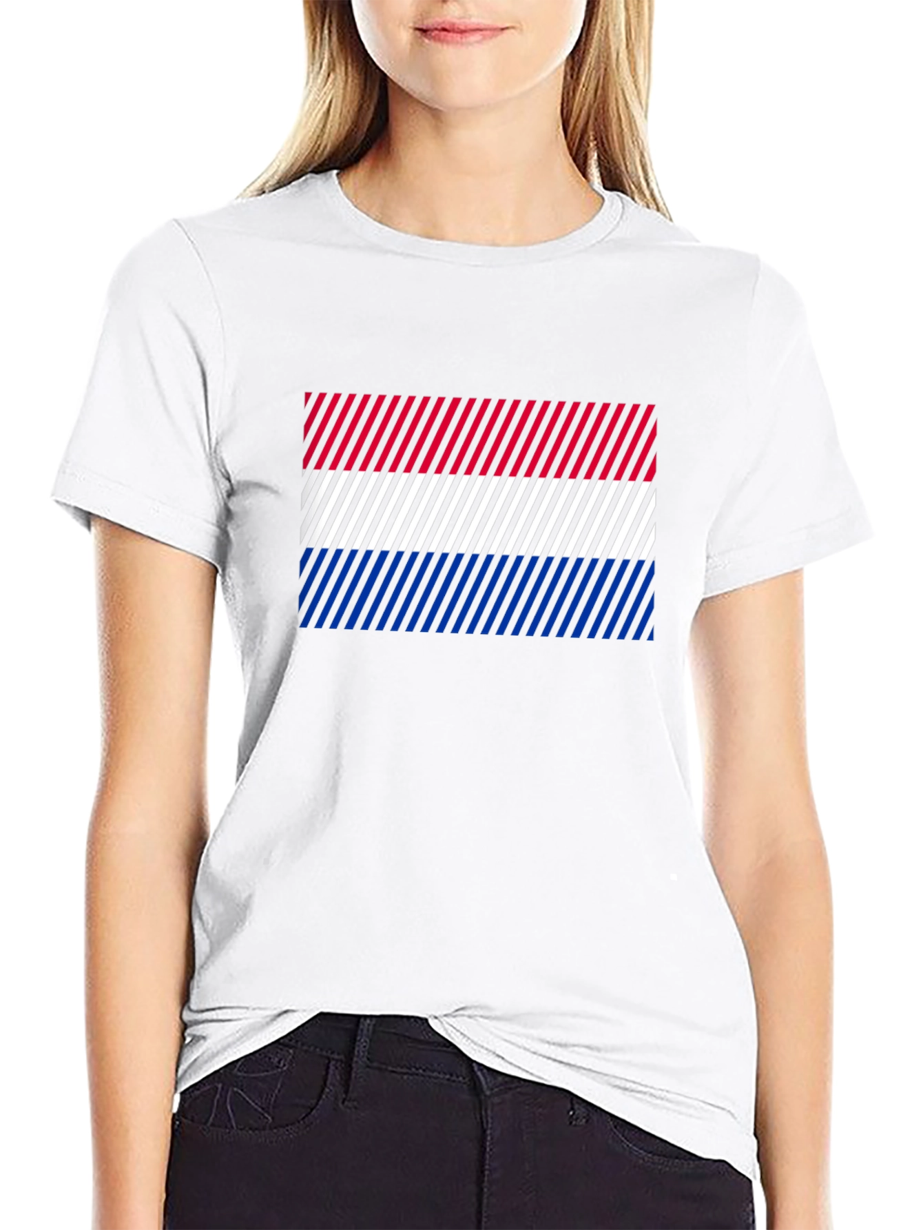 Striped Flag Graphic Print Crew Neck Tee